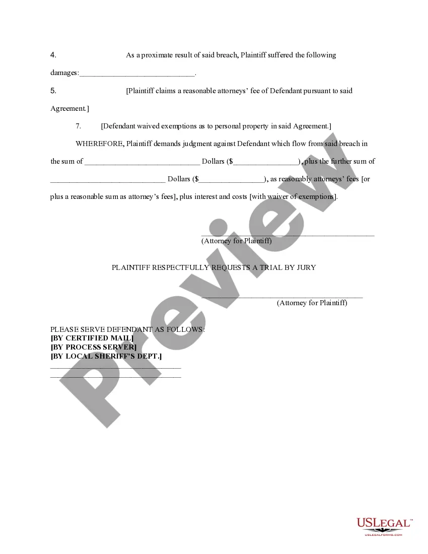 Preview Complaint for Breach of Written Contract