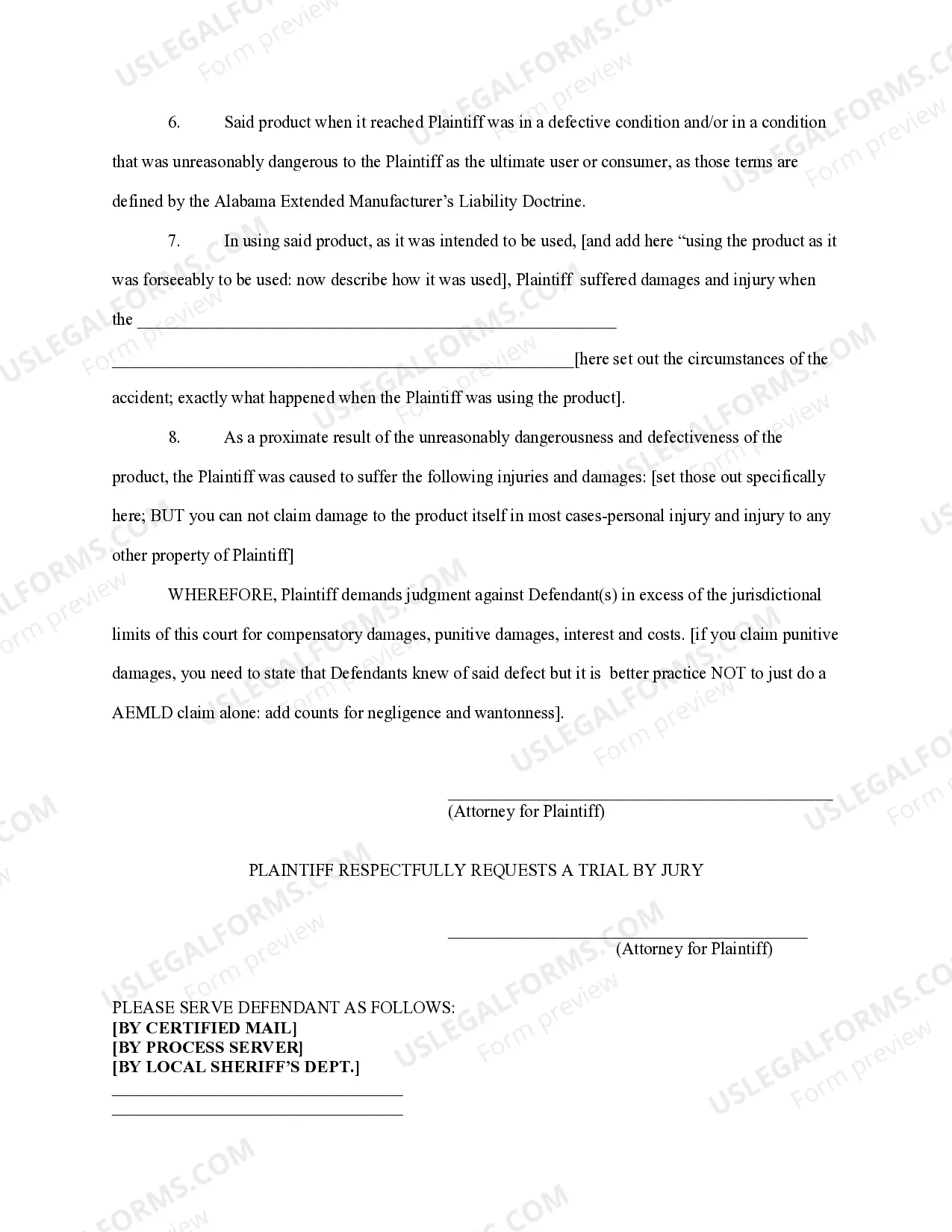 Preview Complaint under AEMLD for defection