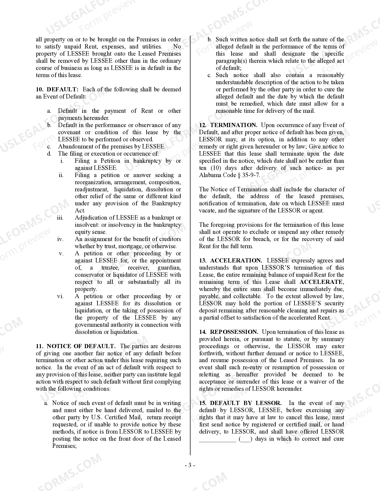 Alabama Commercial Building or Space Lease Commercial Building Lease