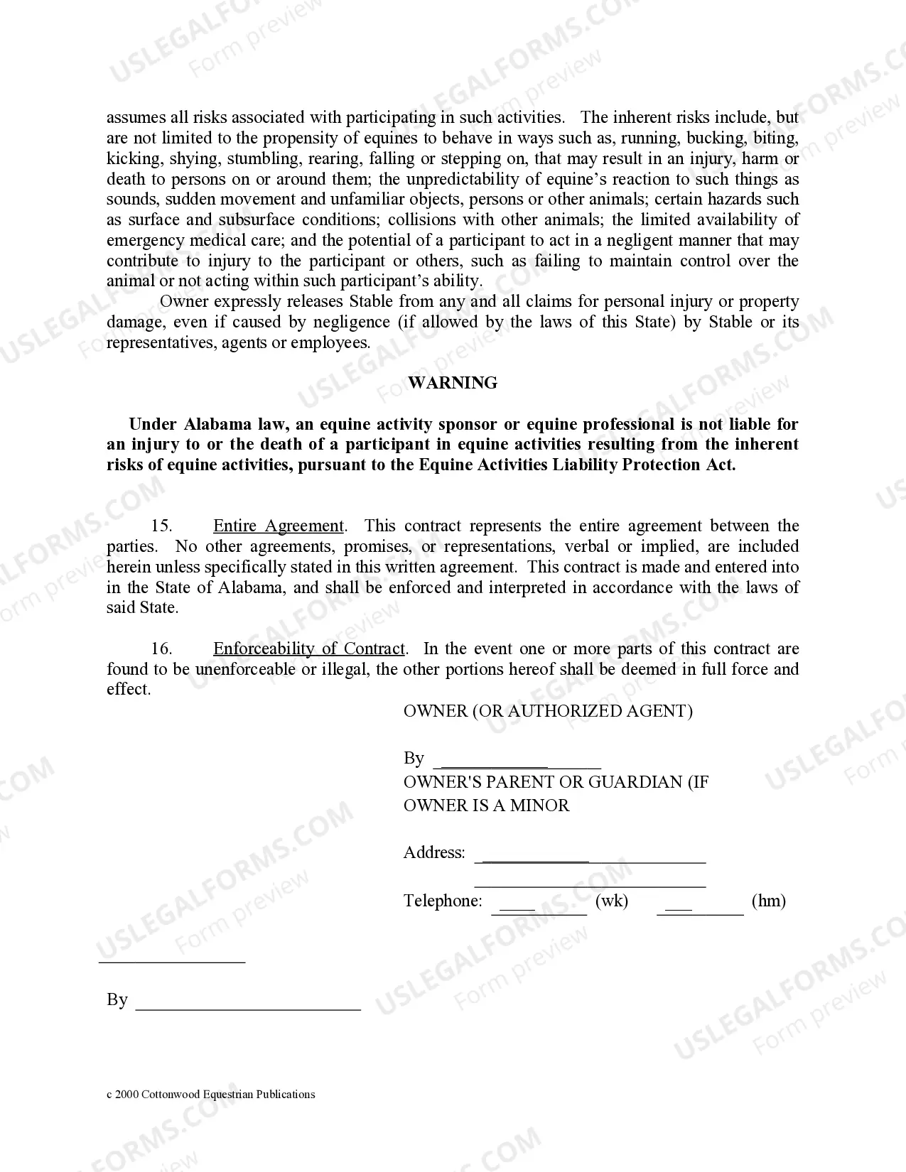 Preview Alabama Horse Equine Forms Package