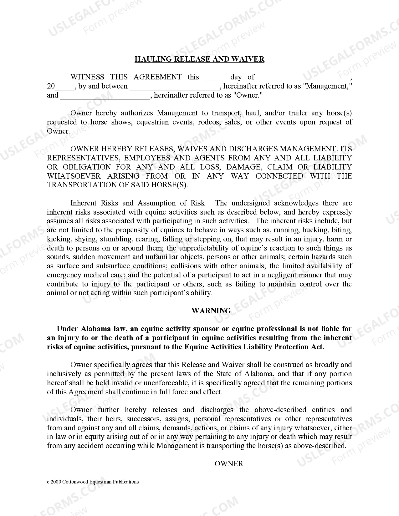 Preview Alabama Horse Equine Forms Package