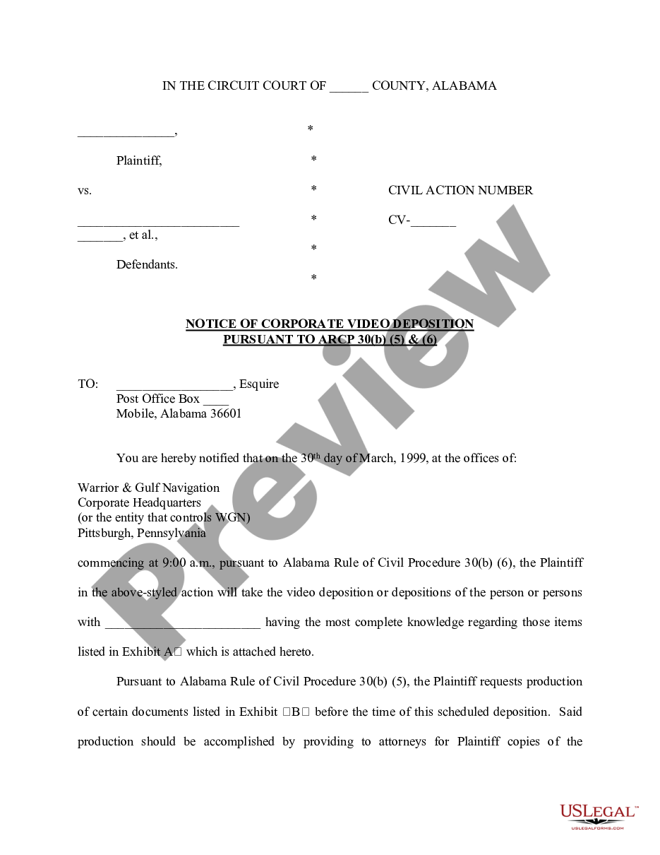 Alabama Corporate Deposition Notice Notice Of Deposition US Legal Forms