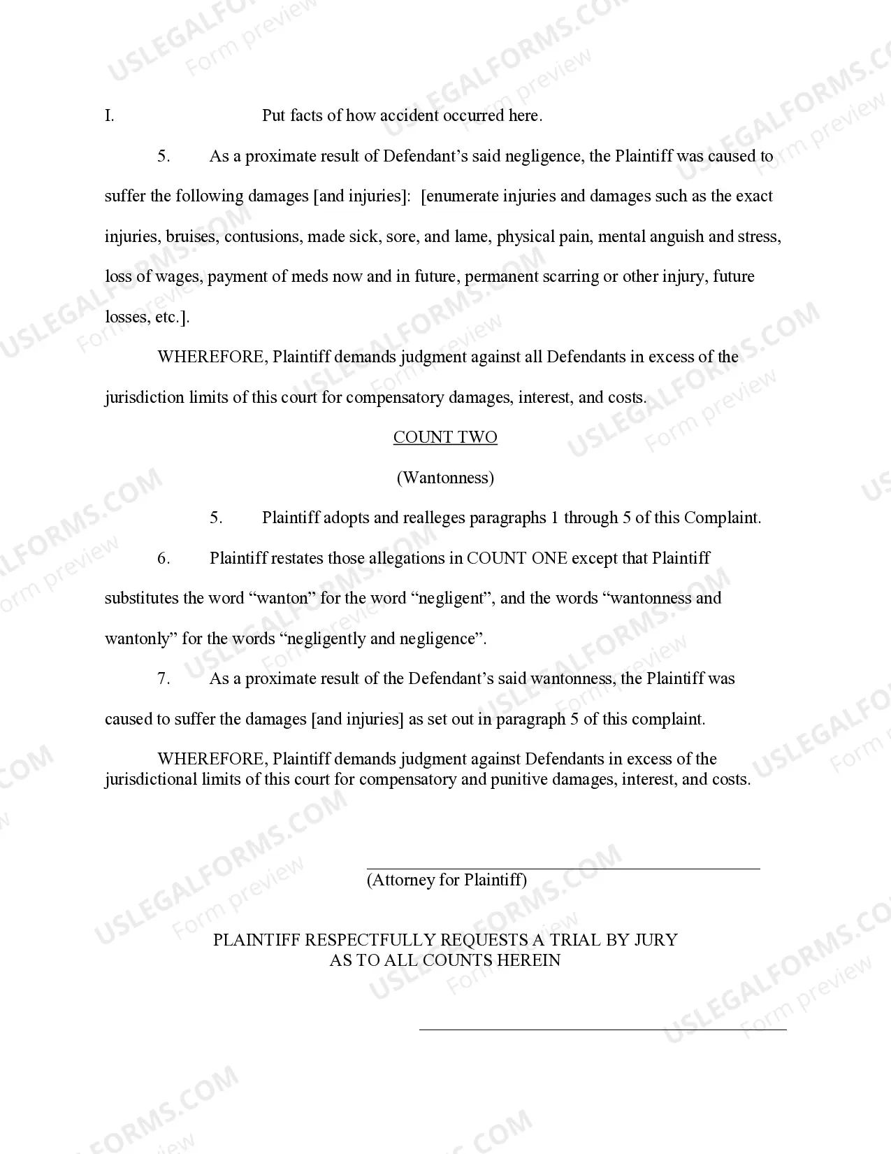 Preview General Auto Accident Complaint