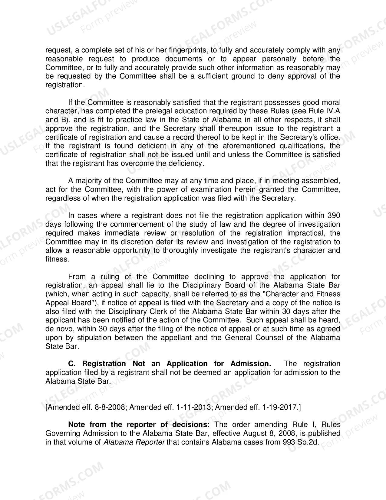 Preview Rule I: Registration of Intent to Apply for Admission to the Alabama State Bar