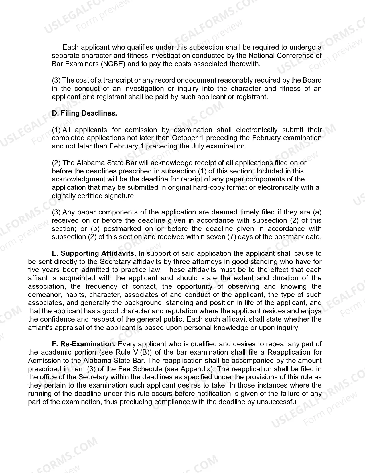 Preview Rule II: Application for Admission to the Alabama State Bar
