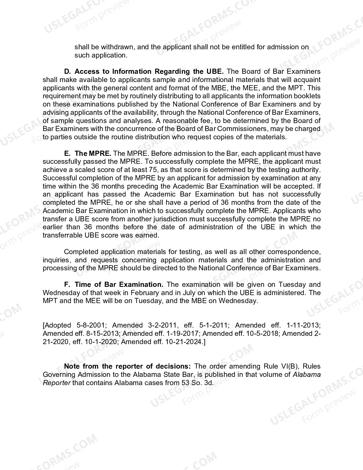 Preview Rule VI(B): Bar Examination
