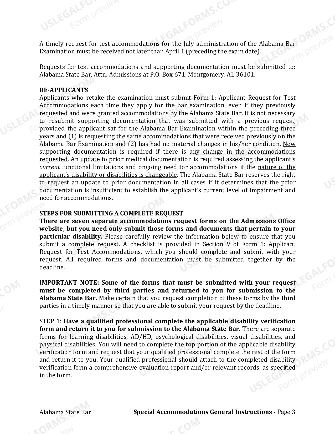 Preview Step 1: Read General Instructions for Requesting Test Accommodations