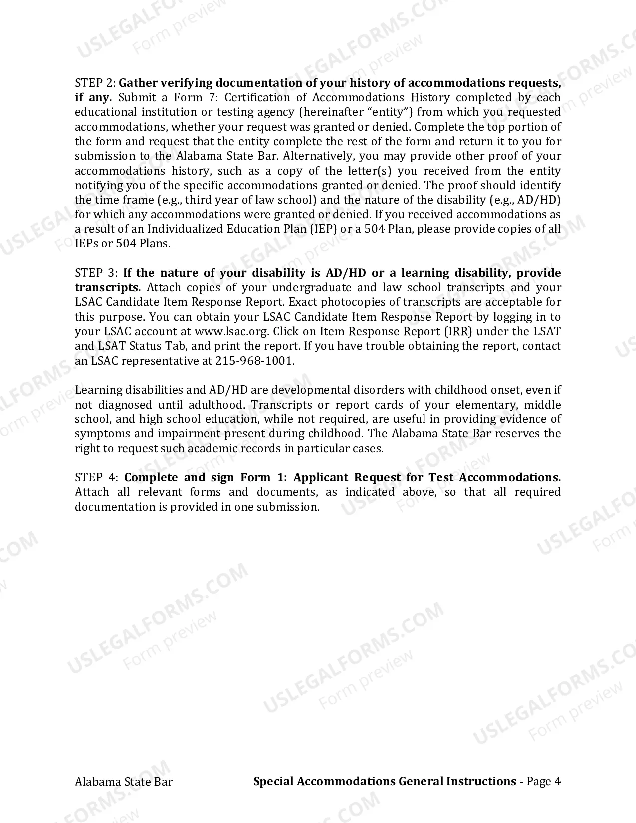 Preview Step 1: Read General Instructions for Requesting Test Accommodations