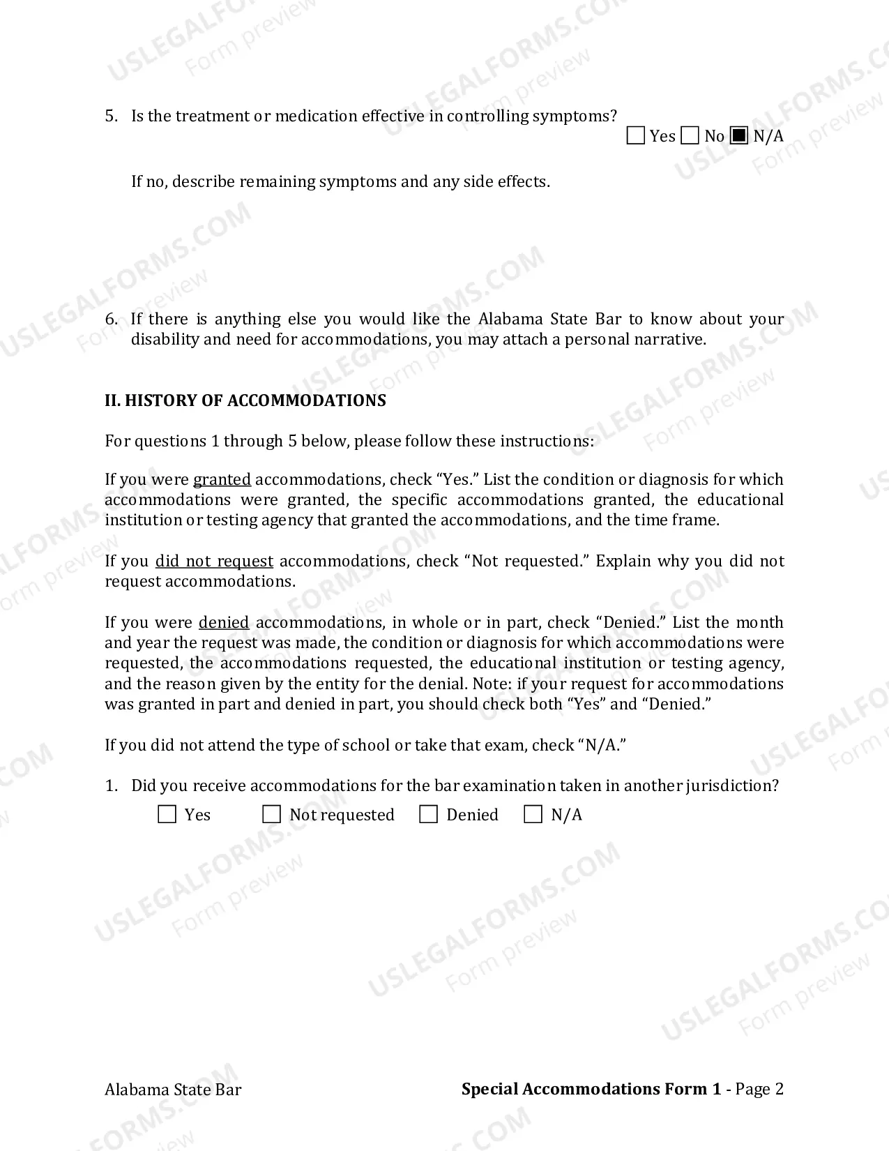 Preview Step 2: Complete Form 1: Applicant Request for Test Accommodations
