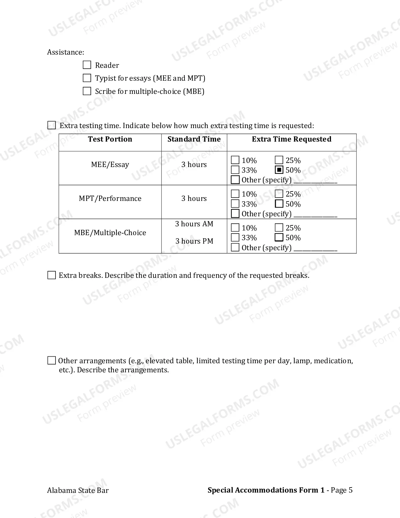Preview Step 2: Complete Form 1: Applicant Request for Test Accommodations