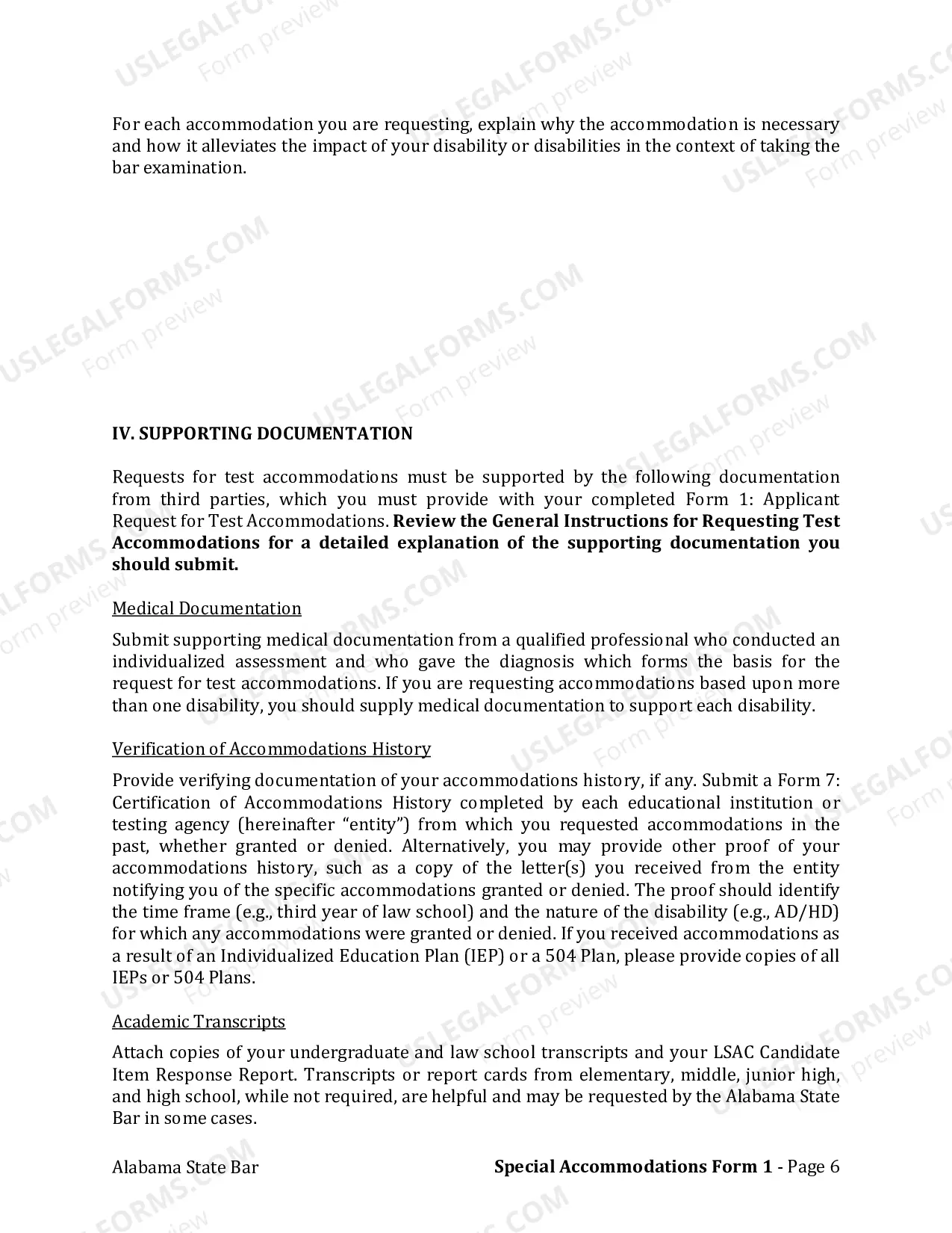 Preview Step 2: Complete Form 1: Applicant Request for Test Accommodations