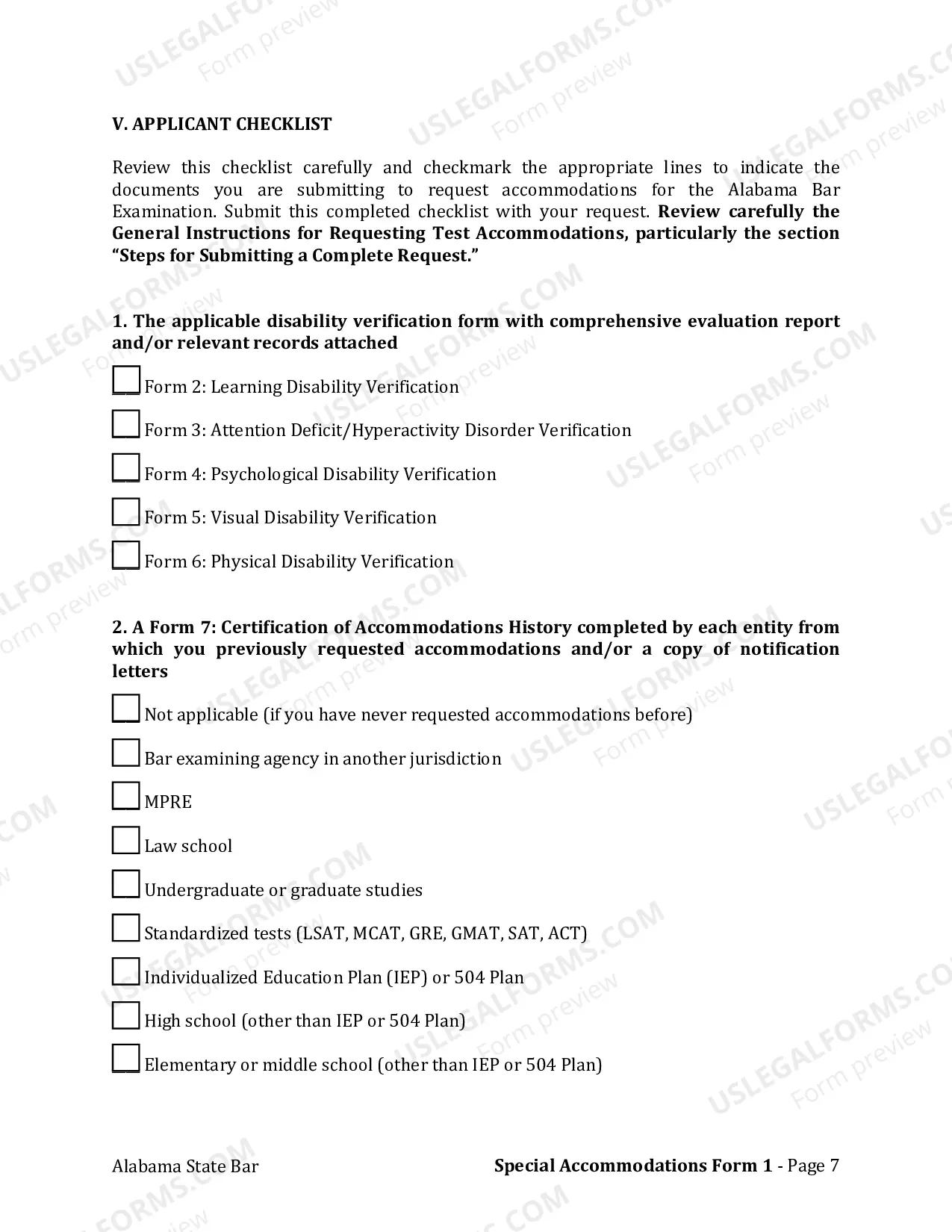 Preview Step 2: Complete Form 1: Applicant Request for Test Accommodations