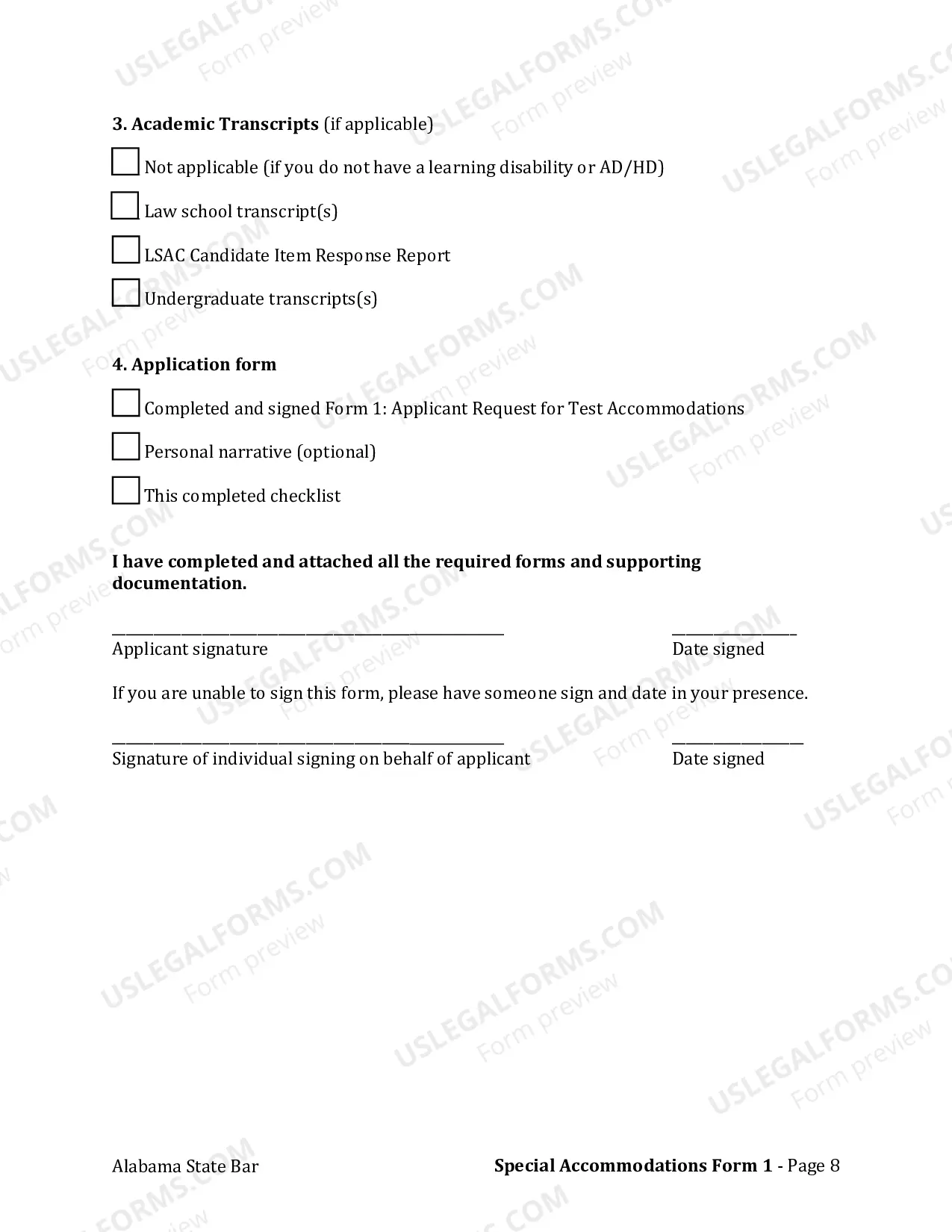 Preview Step 2: Complete Form 1: Applicant Request for Test Accommodations