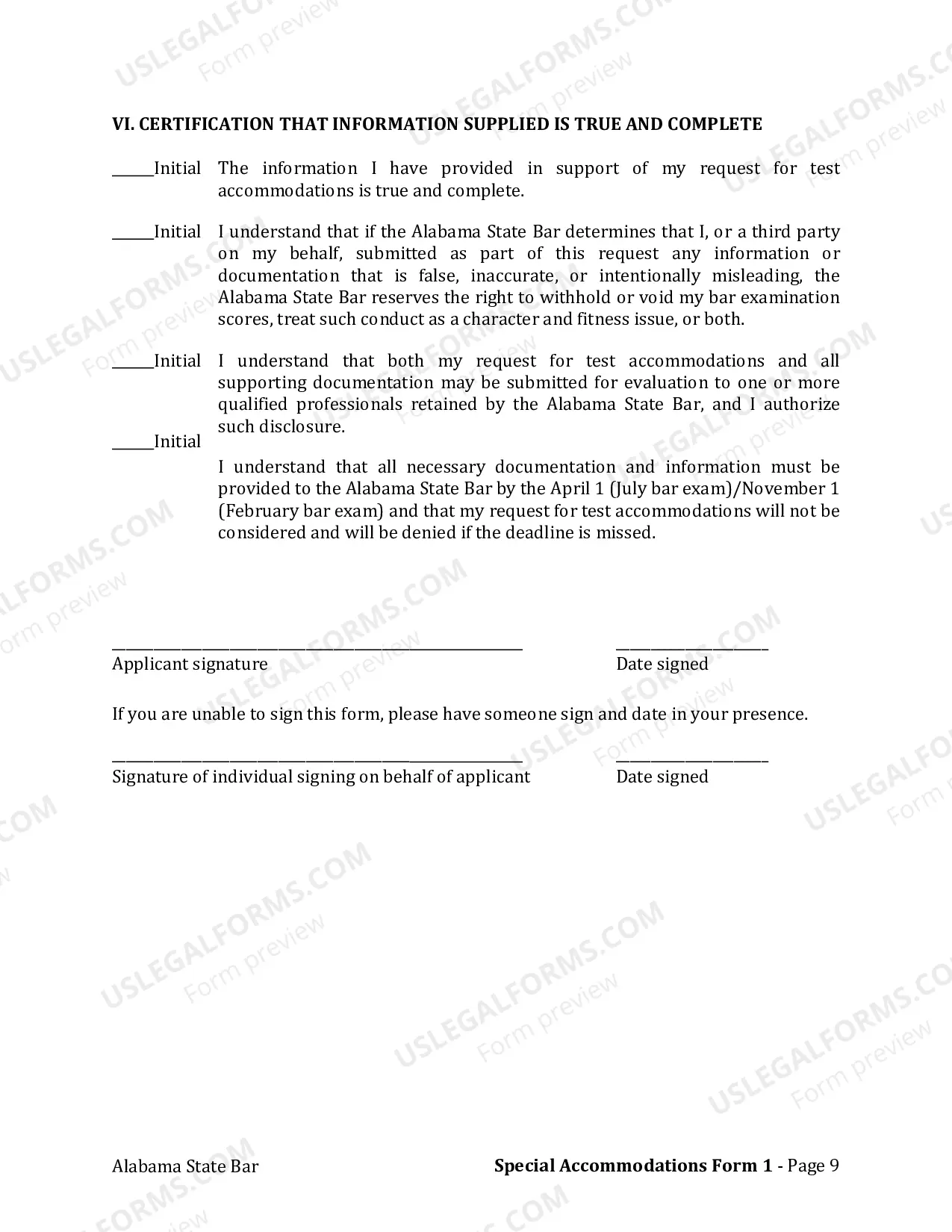 Preview Step 2: Complete Form 1: Applicant Request for Test Accommodations