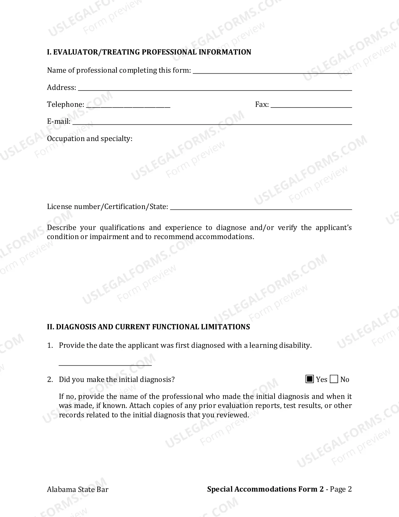 Preview Form 2: Learning Disability Verification