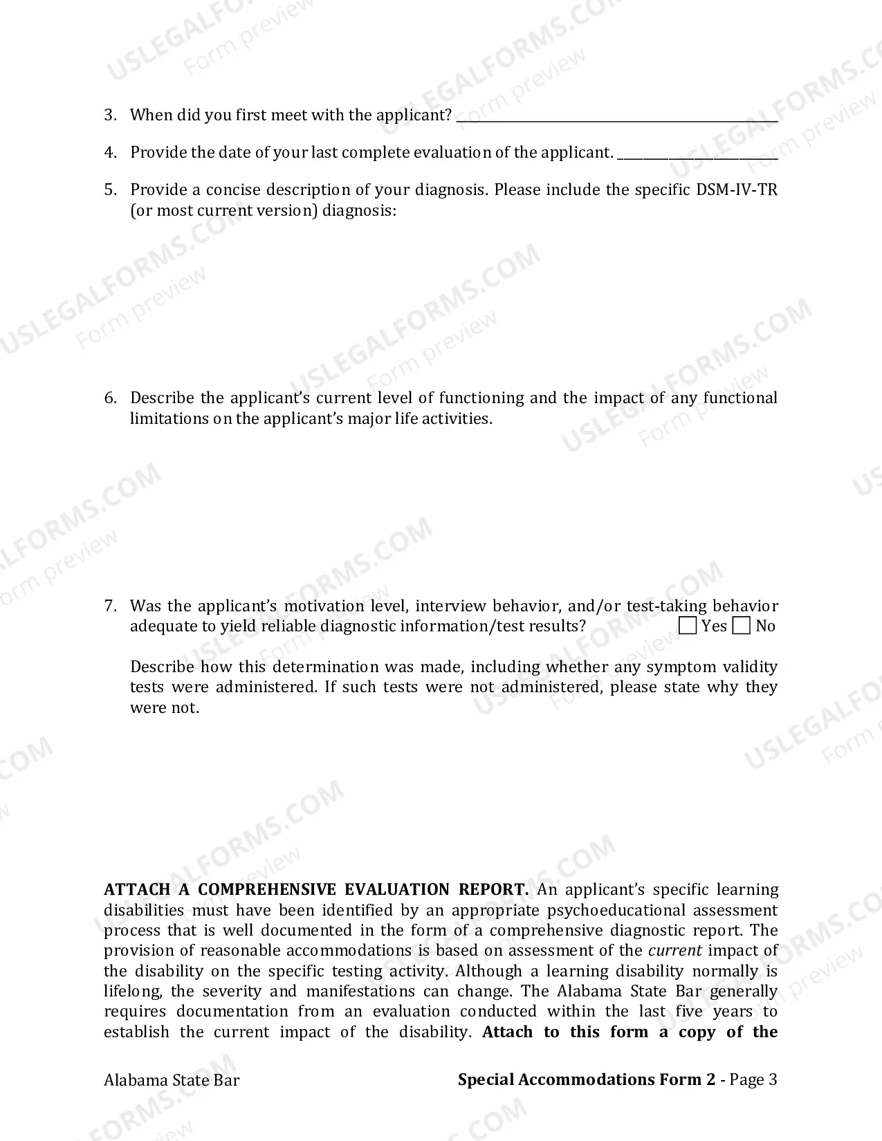 Preview Form 2: Learning Disability Verification