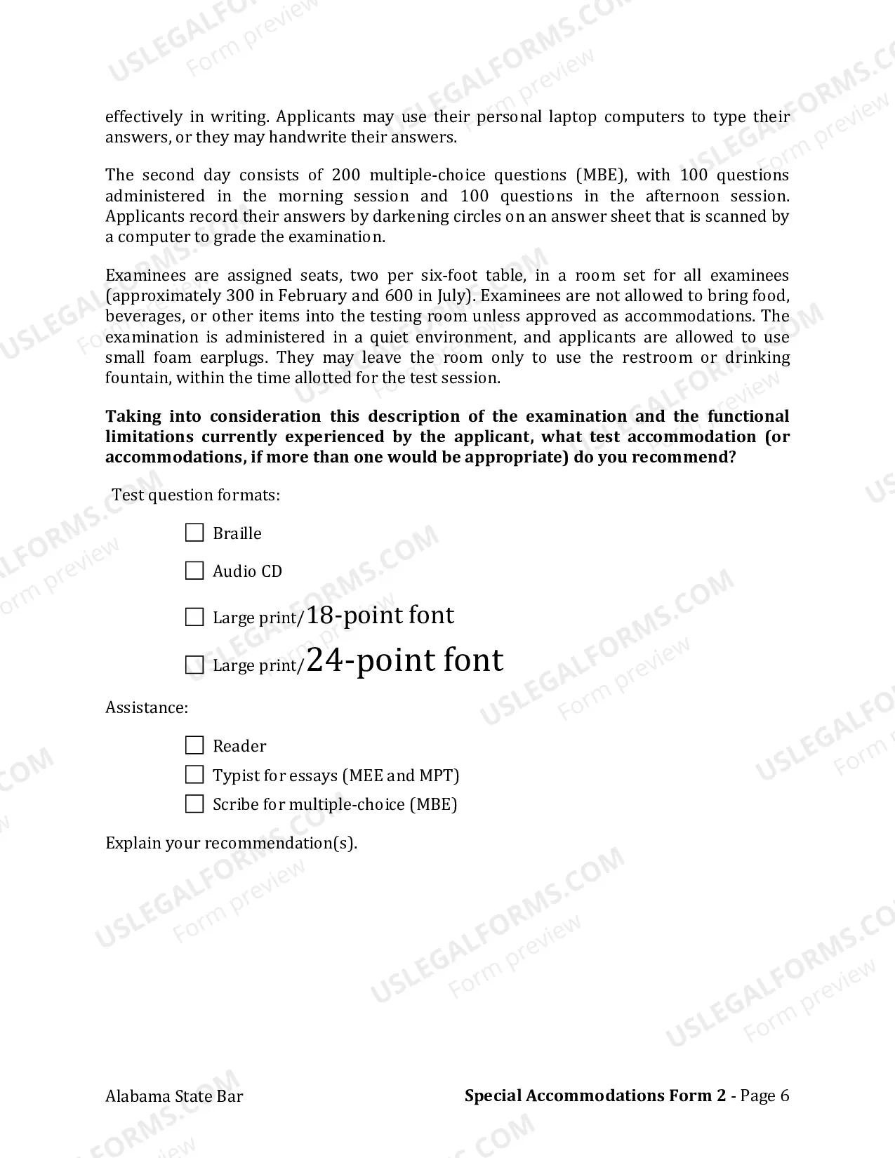 Preview Form 2: Learning Disability Verification