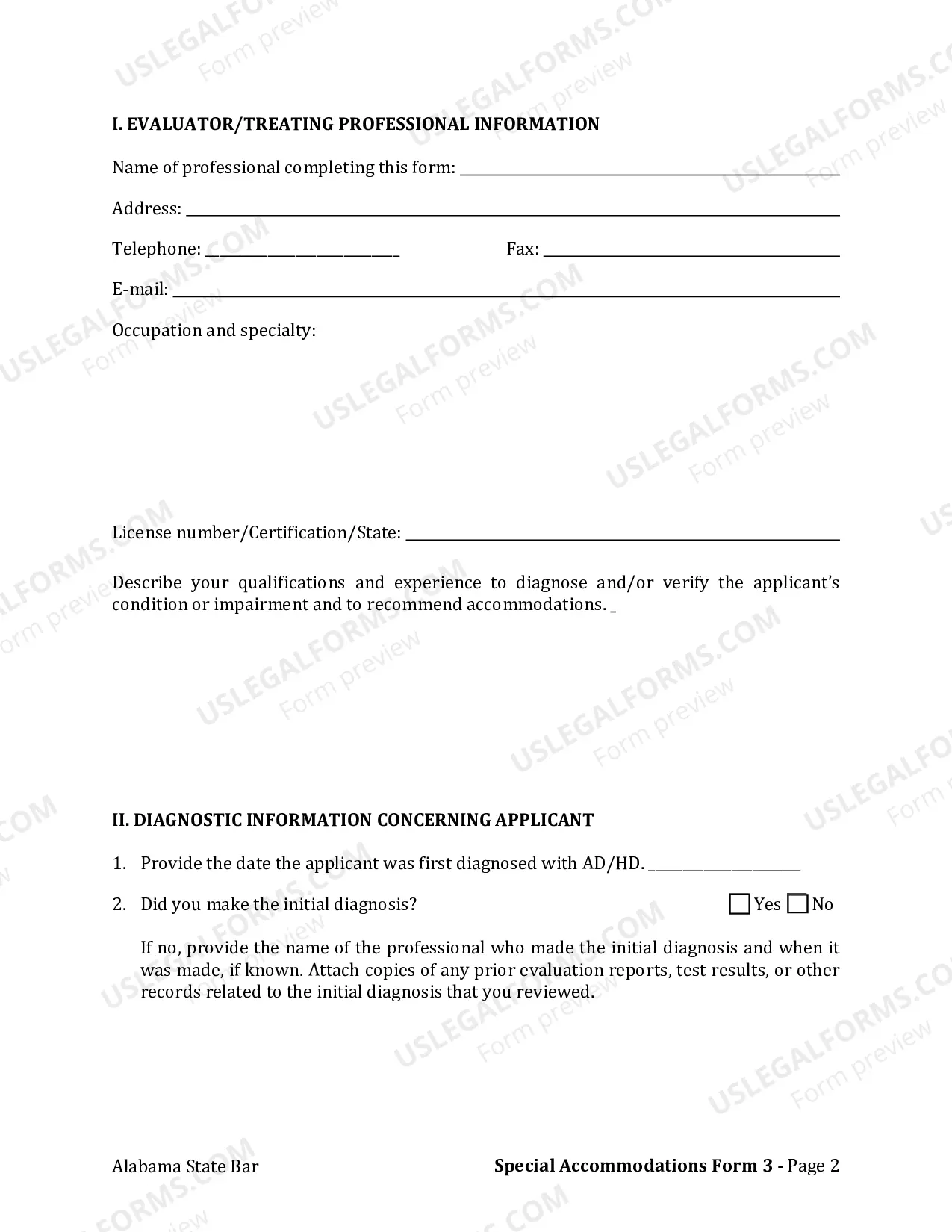 Preview Form 3: Attention Deficit/Hyperactivity Disorder (AD/HD) Verification