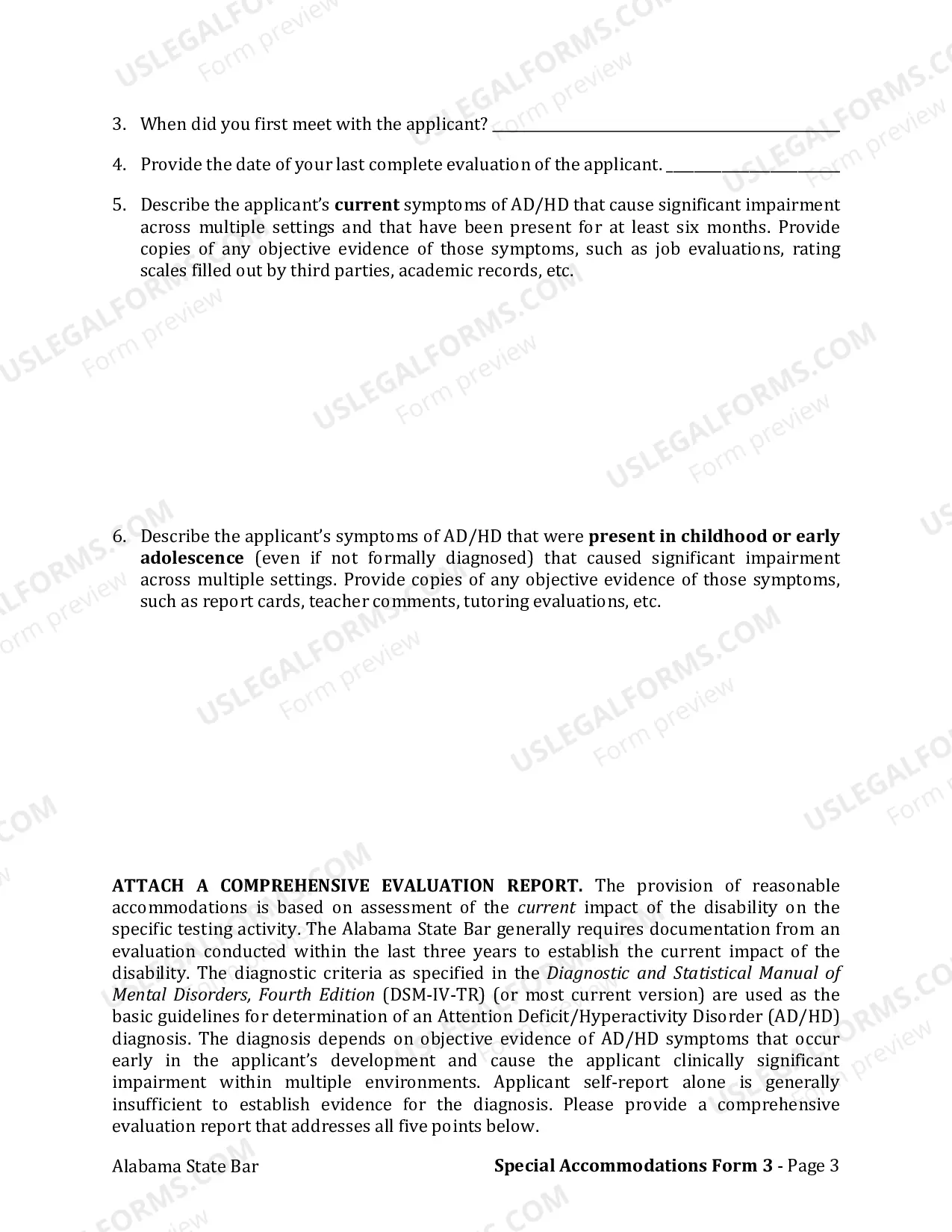 Preview Form 3: Attention Deficit/Hyperactivity Disorder (AD/HD) Verification
