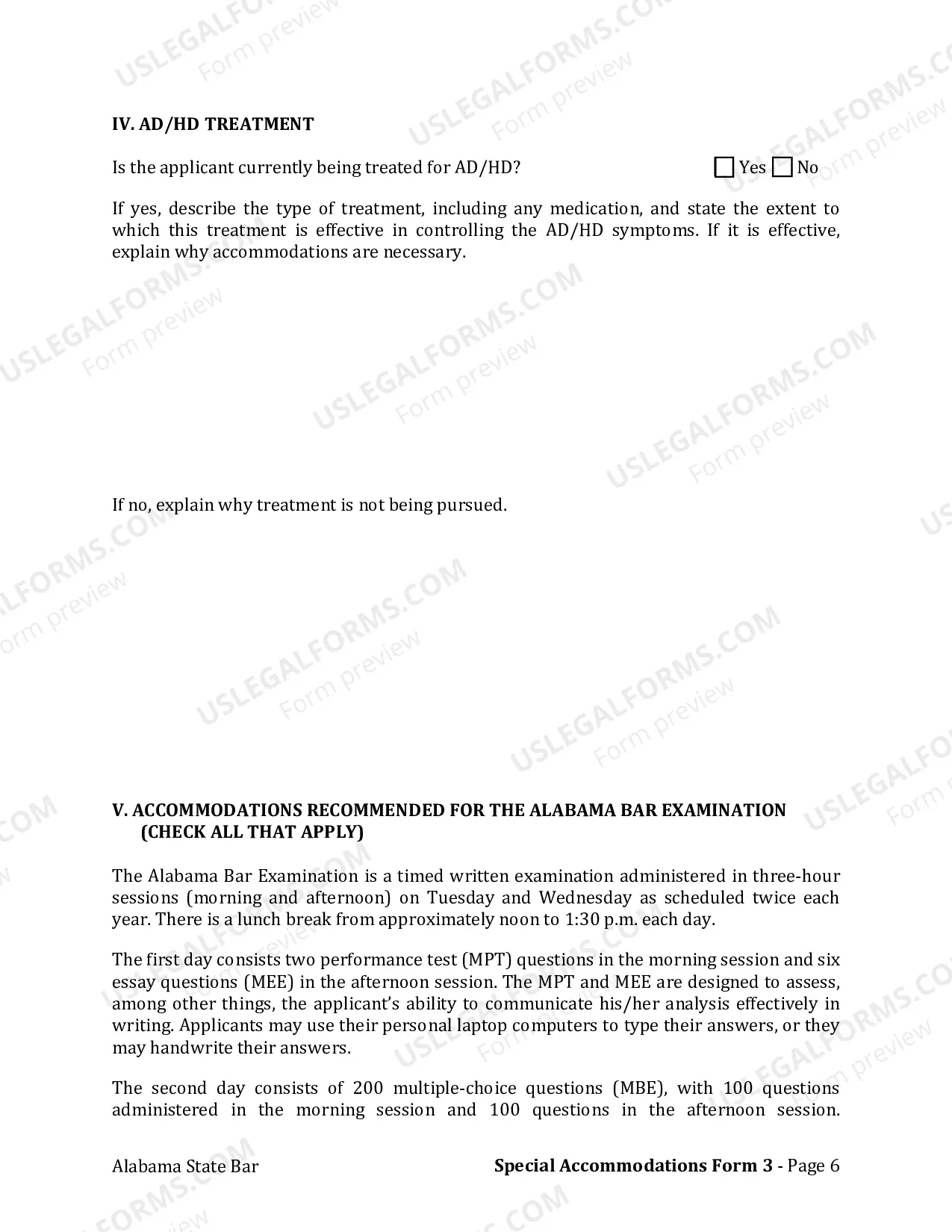 Preview Form 3: Attention Deficit/Hyperactivity Disorder (AD/HD) Verification