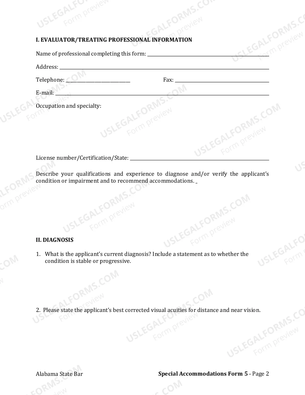 Preview Form 5: Visual Disability Verification