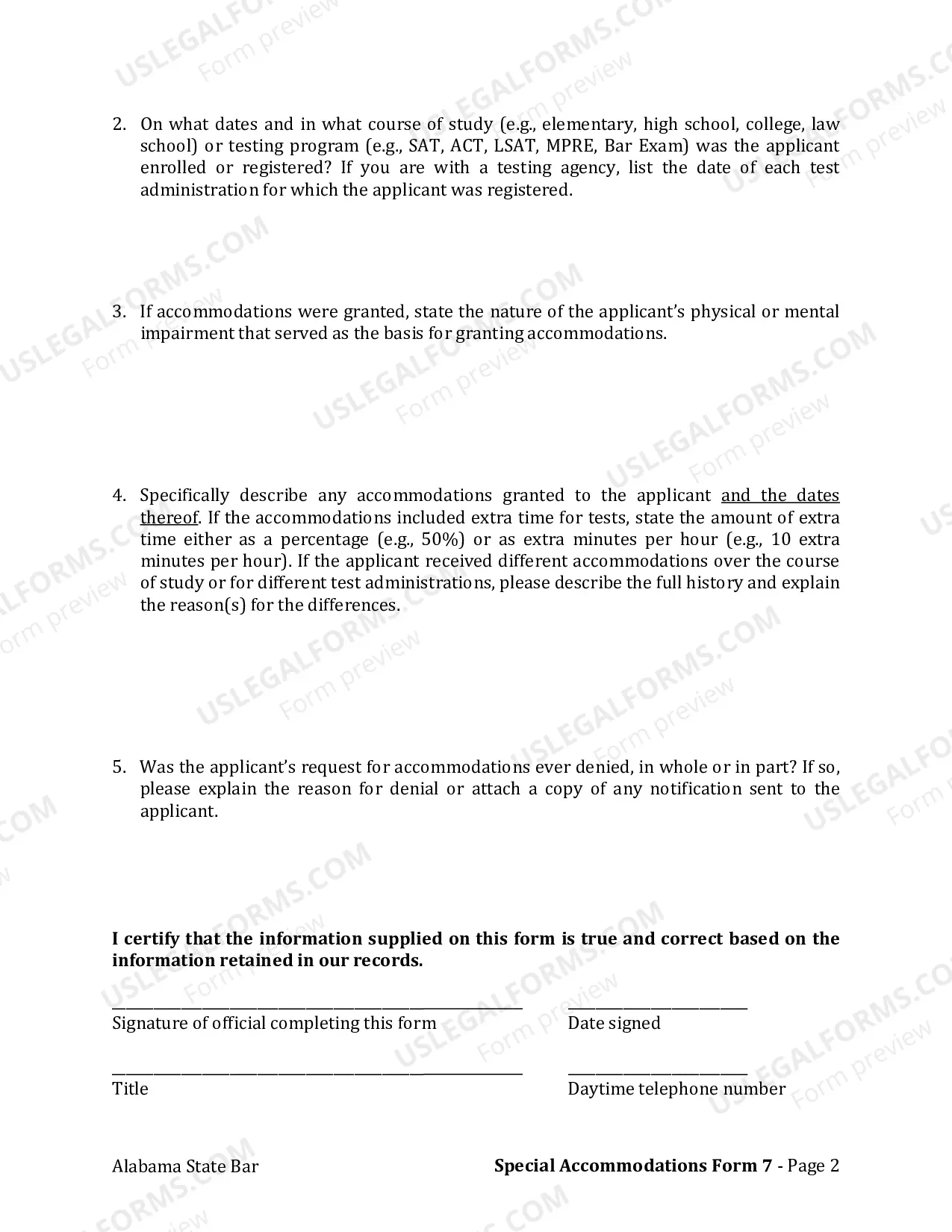 Preview Form 7: Certification of Accommodations History