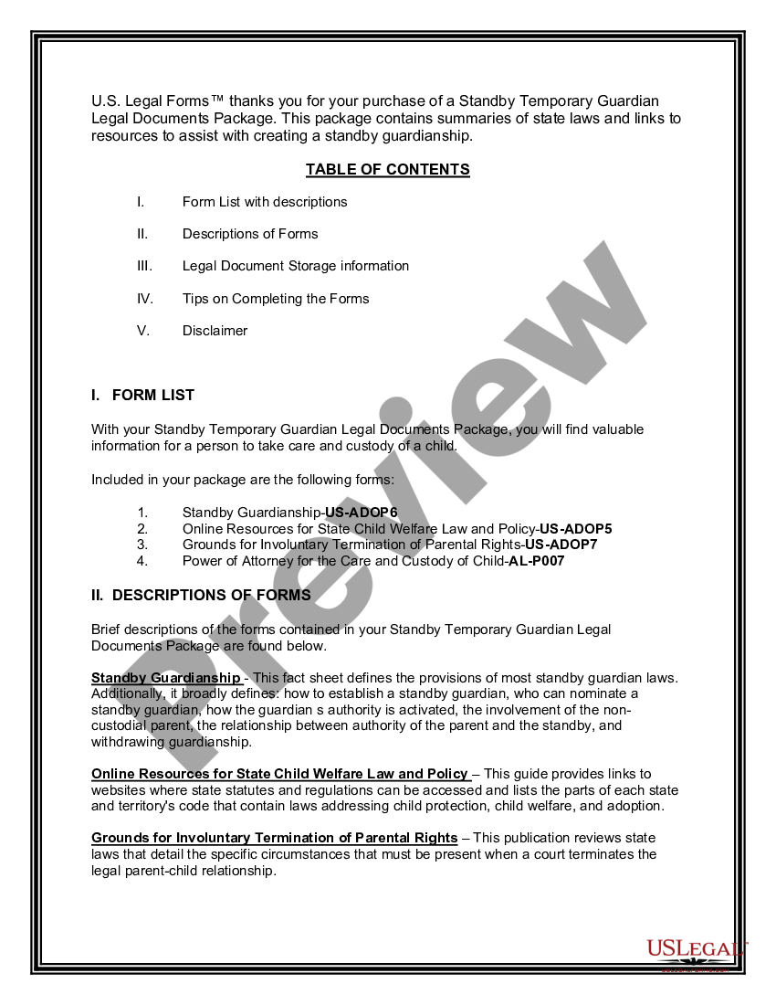 Alabama Temporary Guardianship Form US Legal Forms