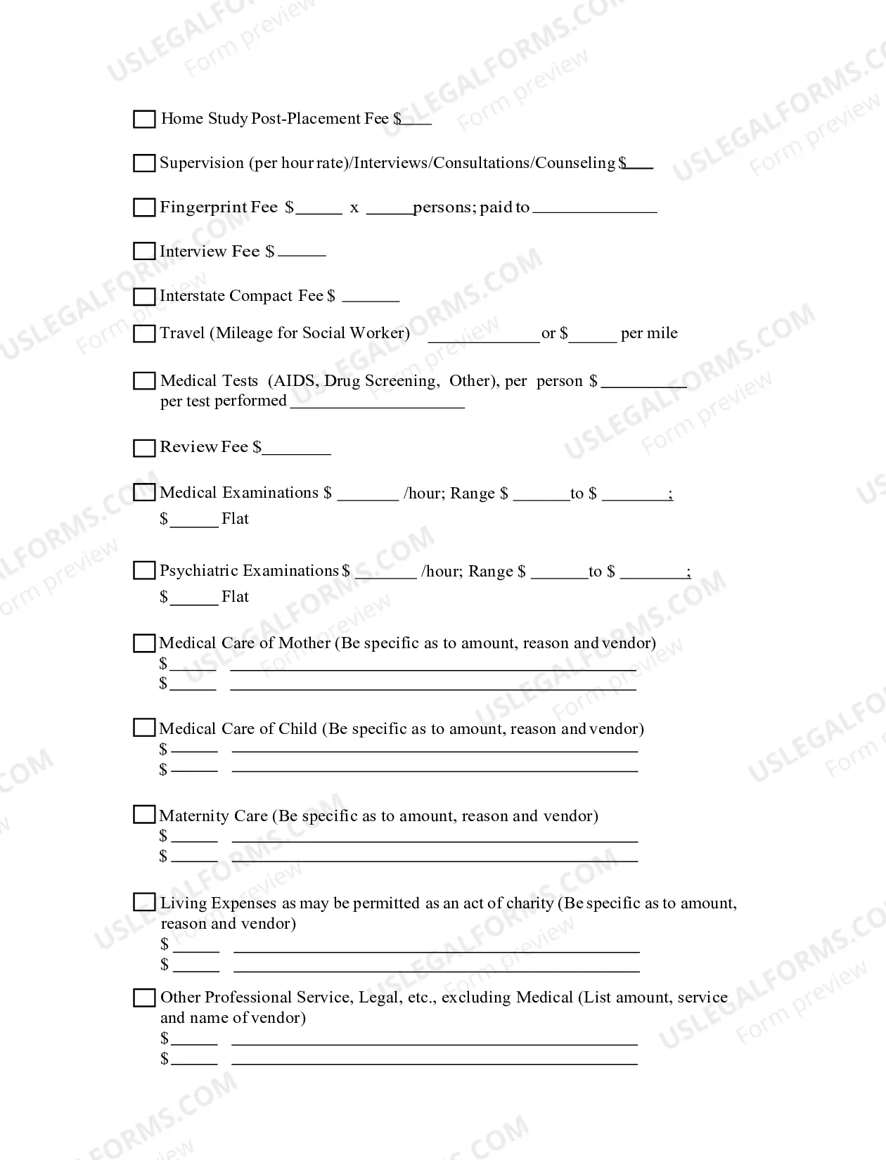 Preview Minor Adoption Fee Worksheet