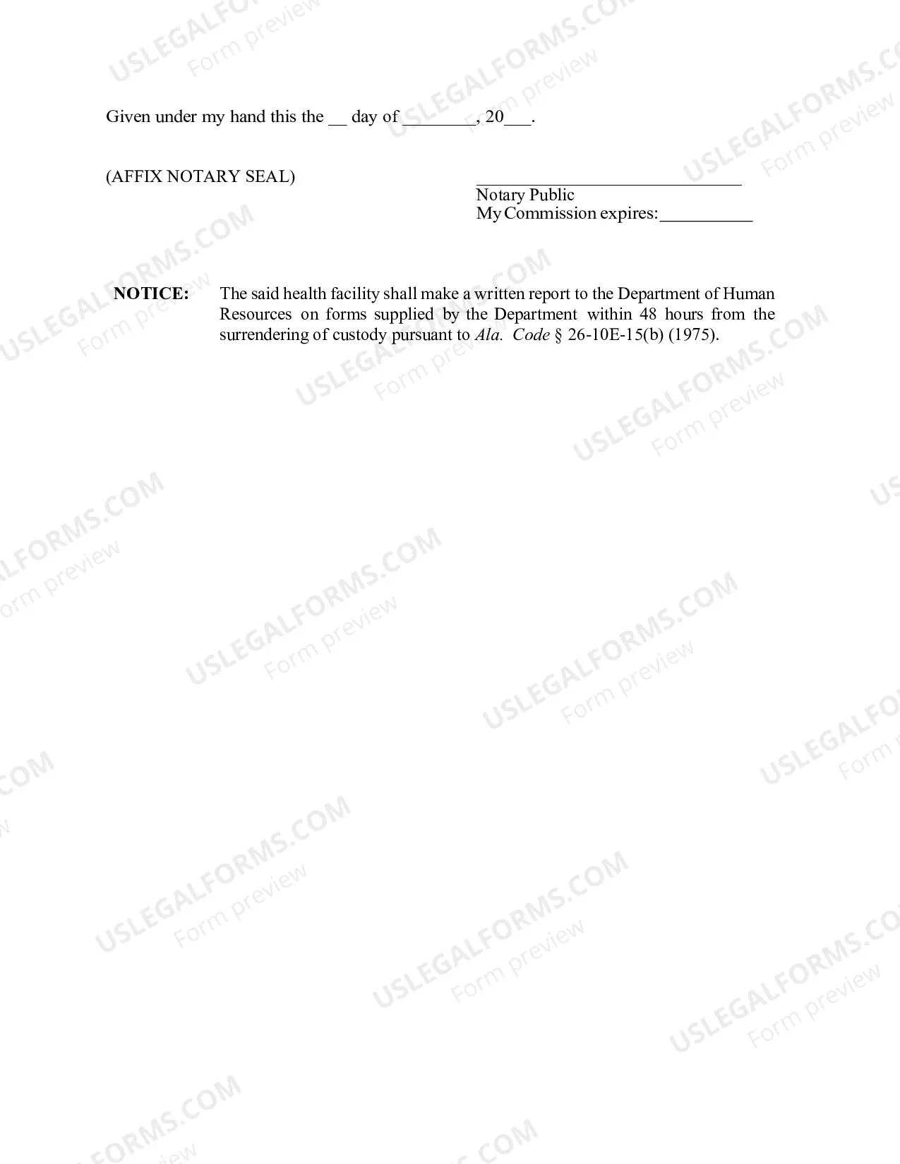Preview Authorization for Release Affidavit - Licensed Child Placing Agency