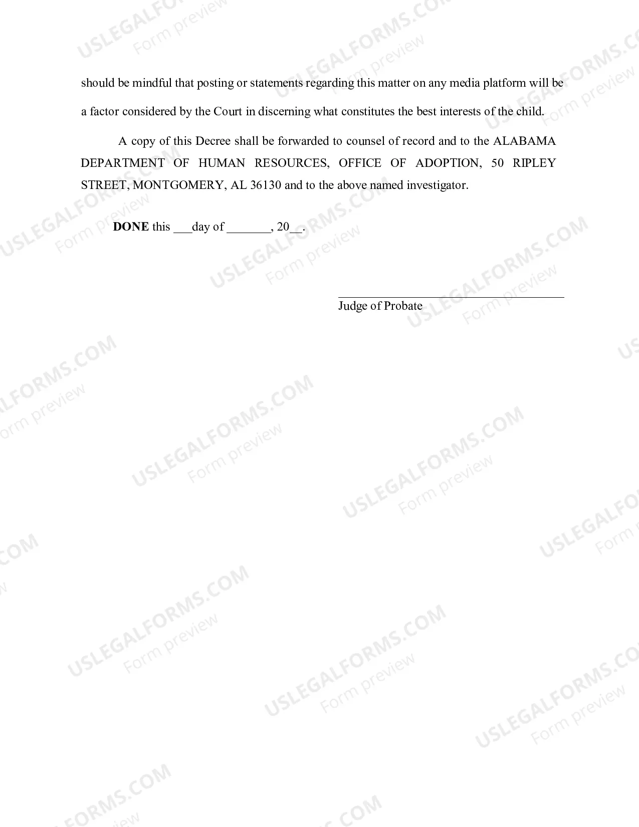 Preview Interlocutory Decree - Non-Related Preplacement - Adoption