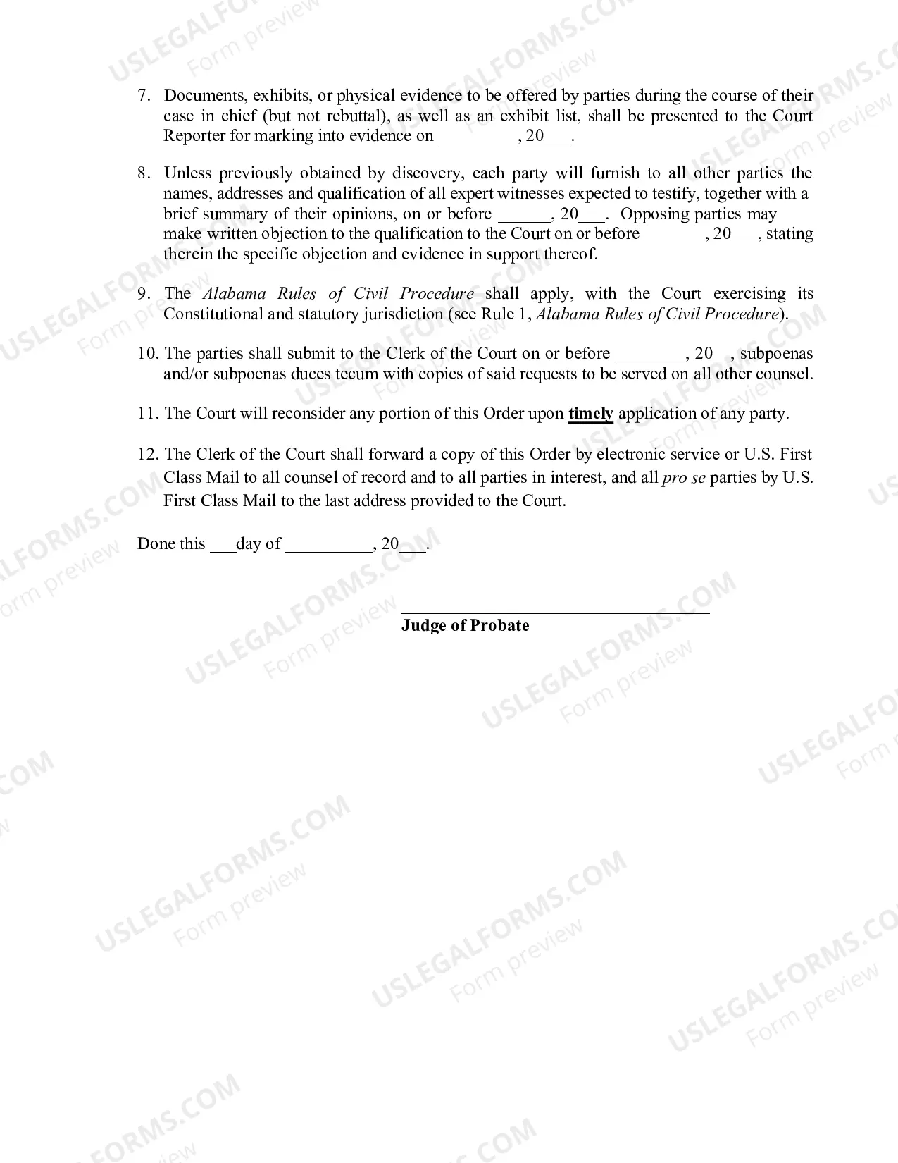 Preview Pre-Trial Order for Consented Adoption