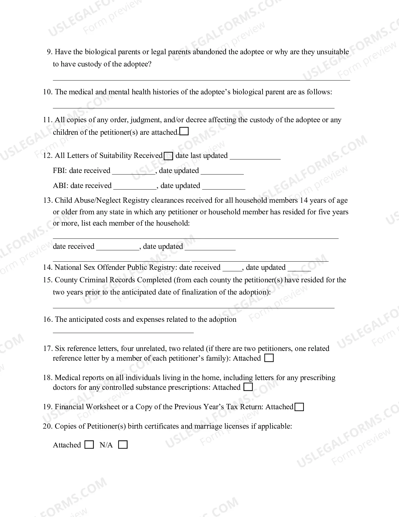Preview Post Placement Investigative Report - Adoption