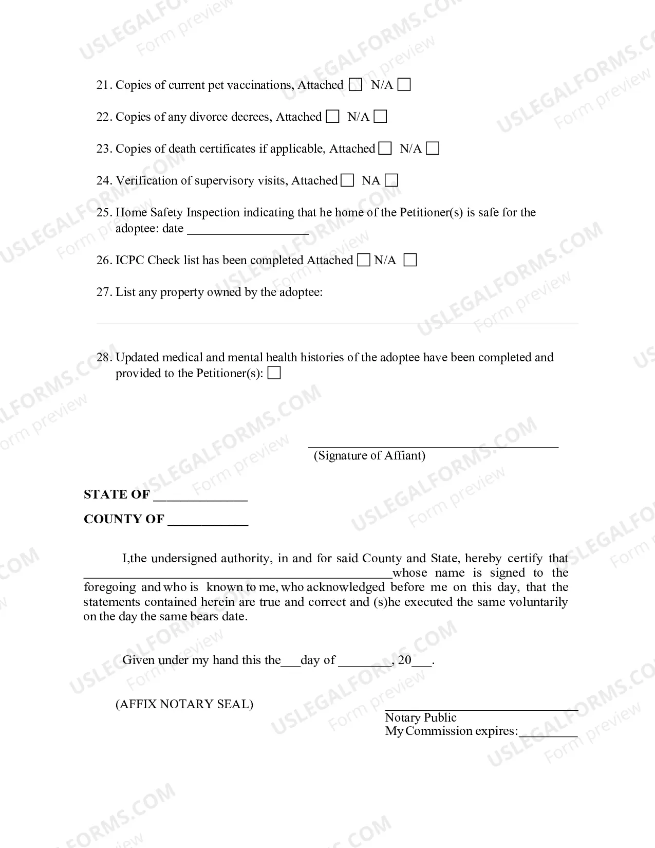 Preview Post Placement Investigative Report - Adoption