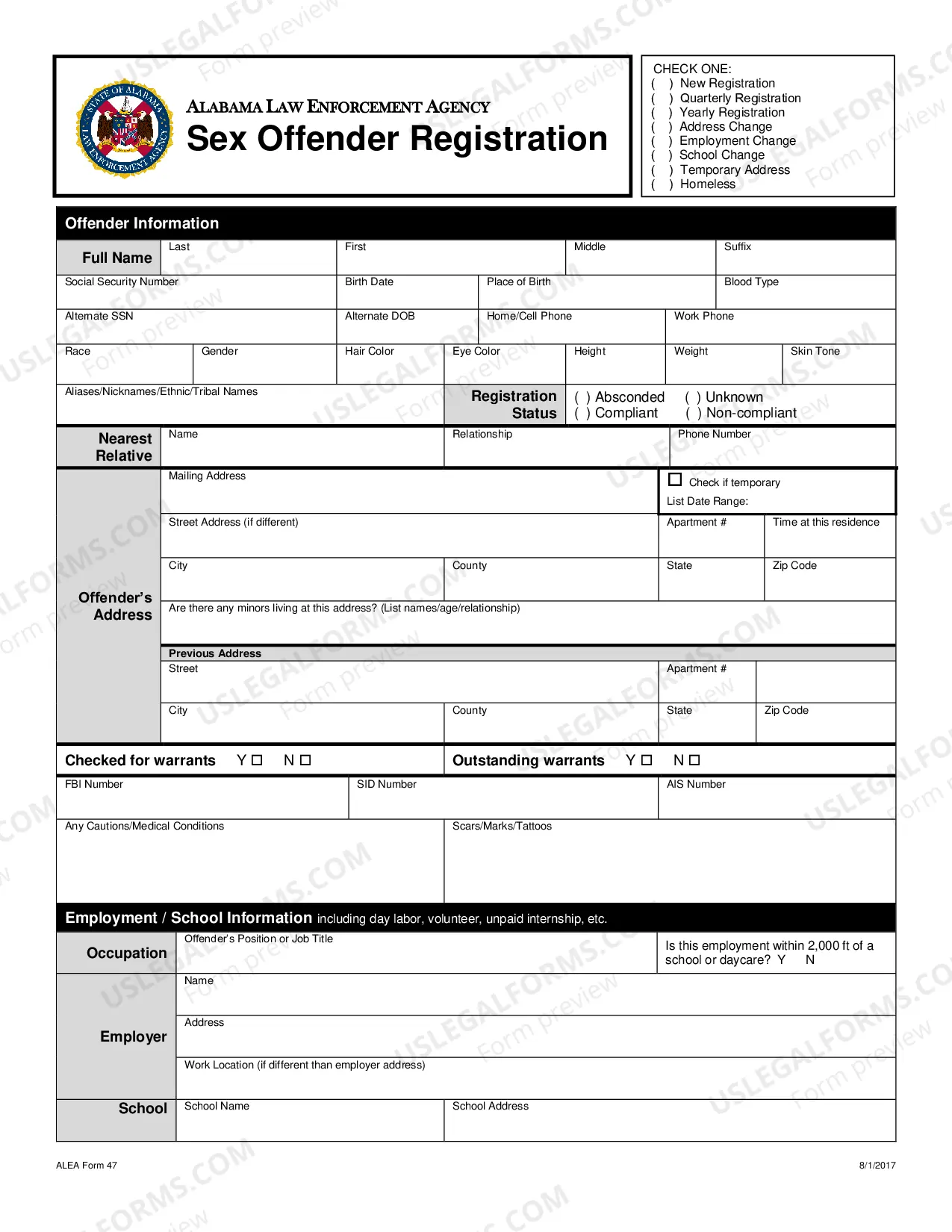 Preview Sex Offender Registration Form