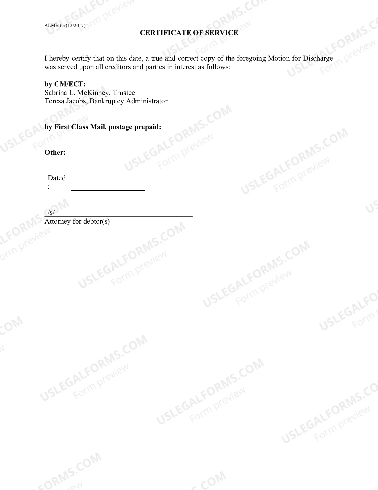 Preview Motion For Discharge Under 11 USC Section 1328(a) (Chapter 13)