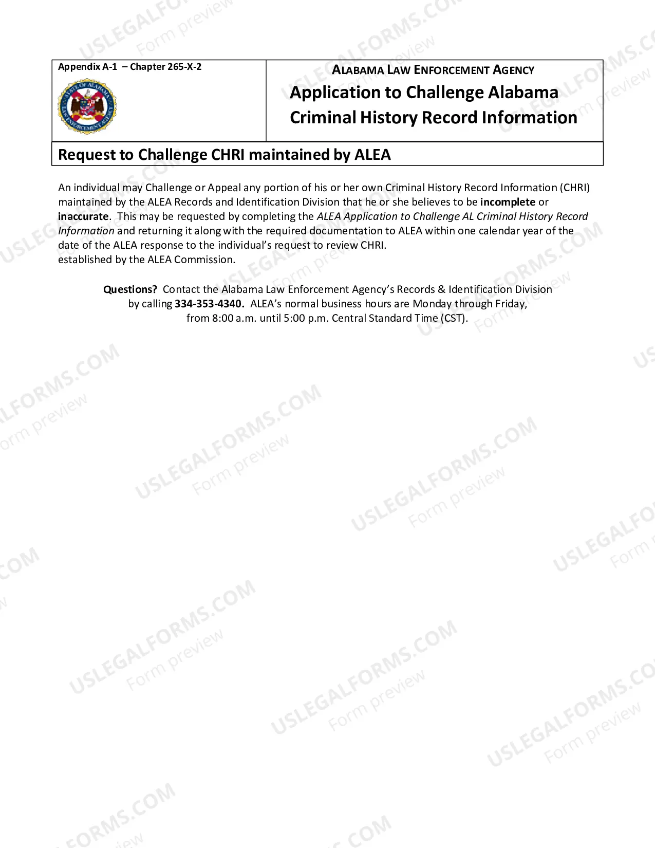 Preview Application to Review Alabama Criminal History Record Information
