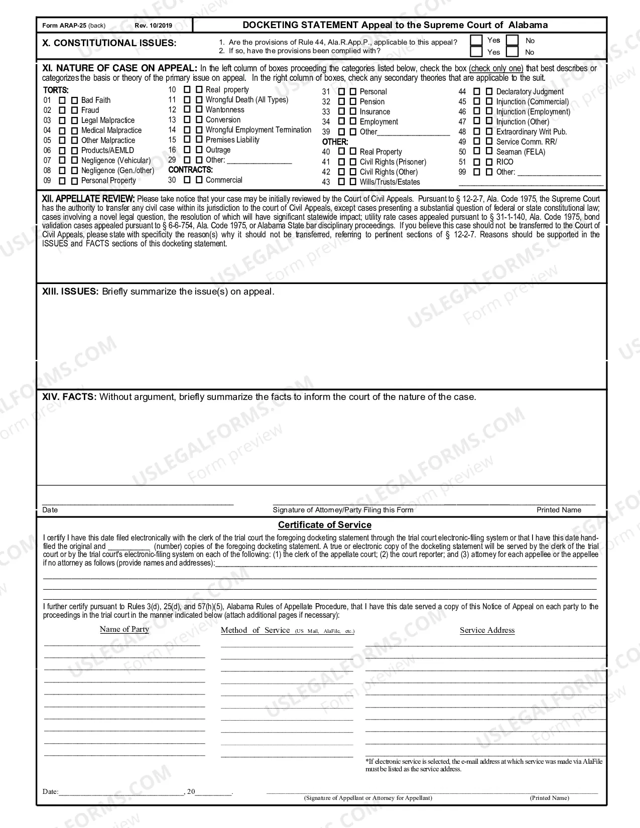 Preview Docketing Statement Appeal to the Supreme Court of Alabama