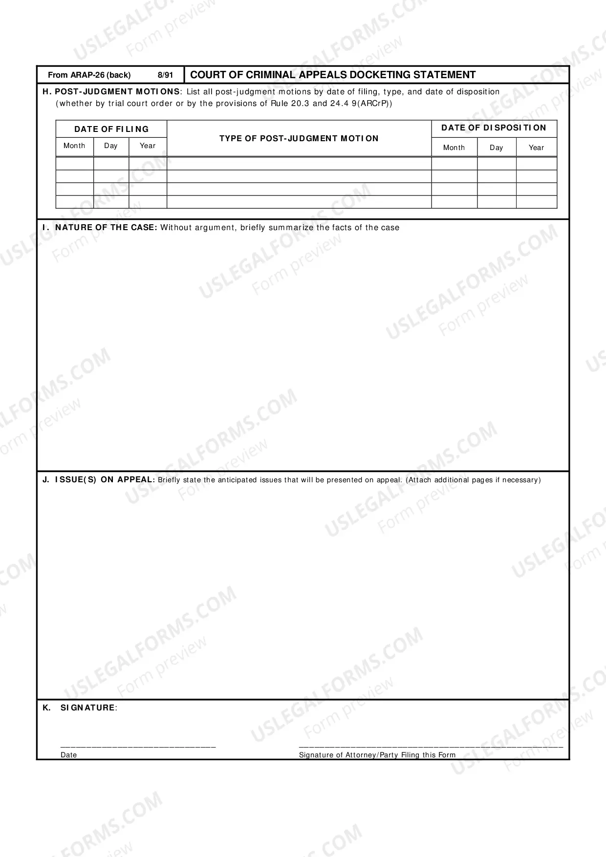 Preview Docketing Statement (Court of Criminal Appeals)