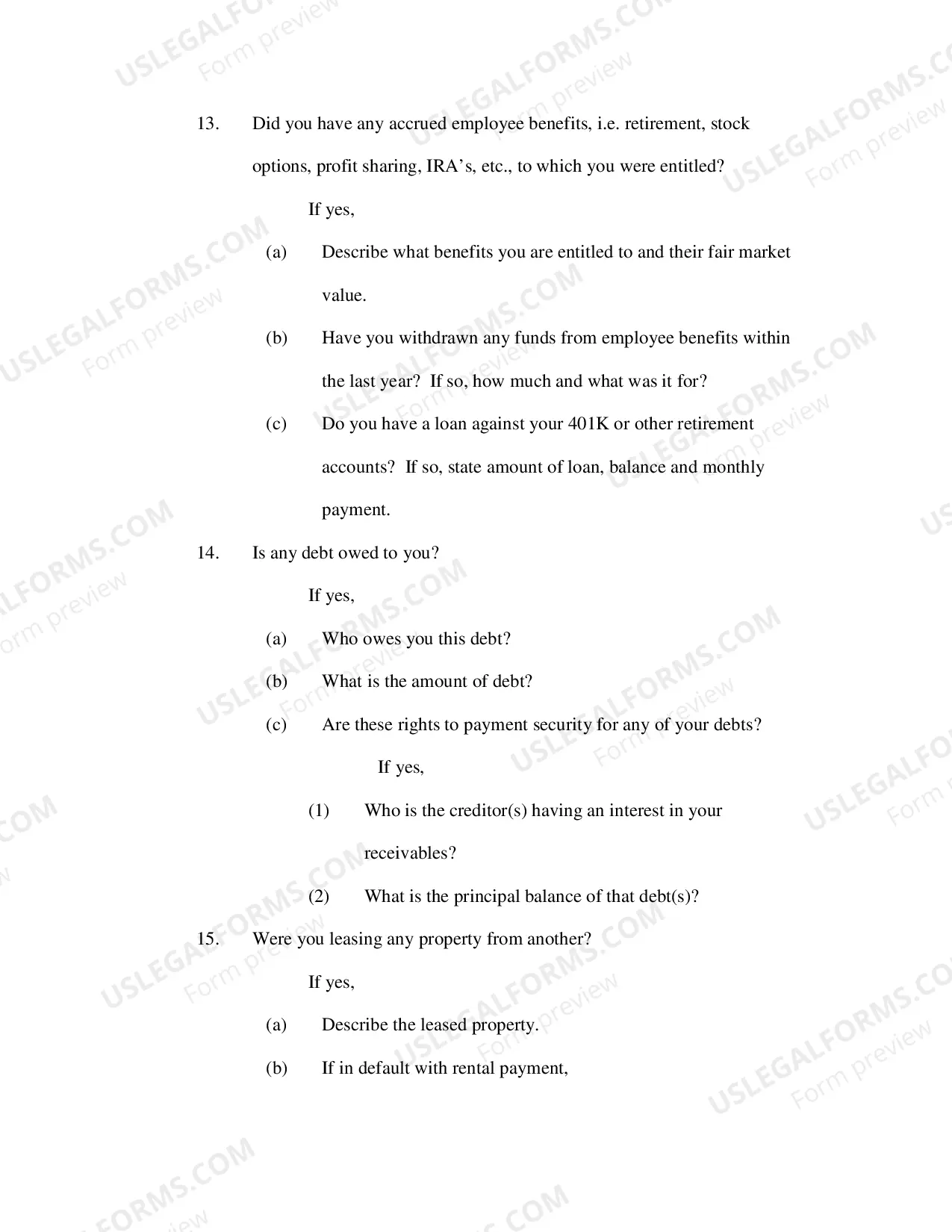 Preview Interrogatories for Excused 341 Appearance