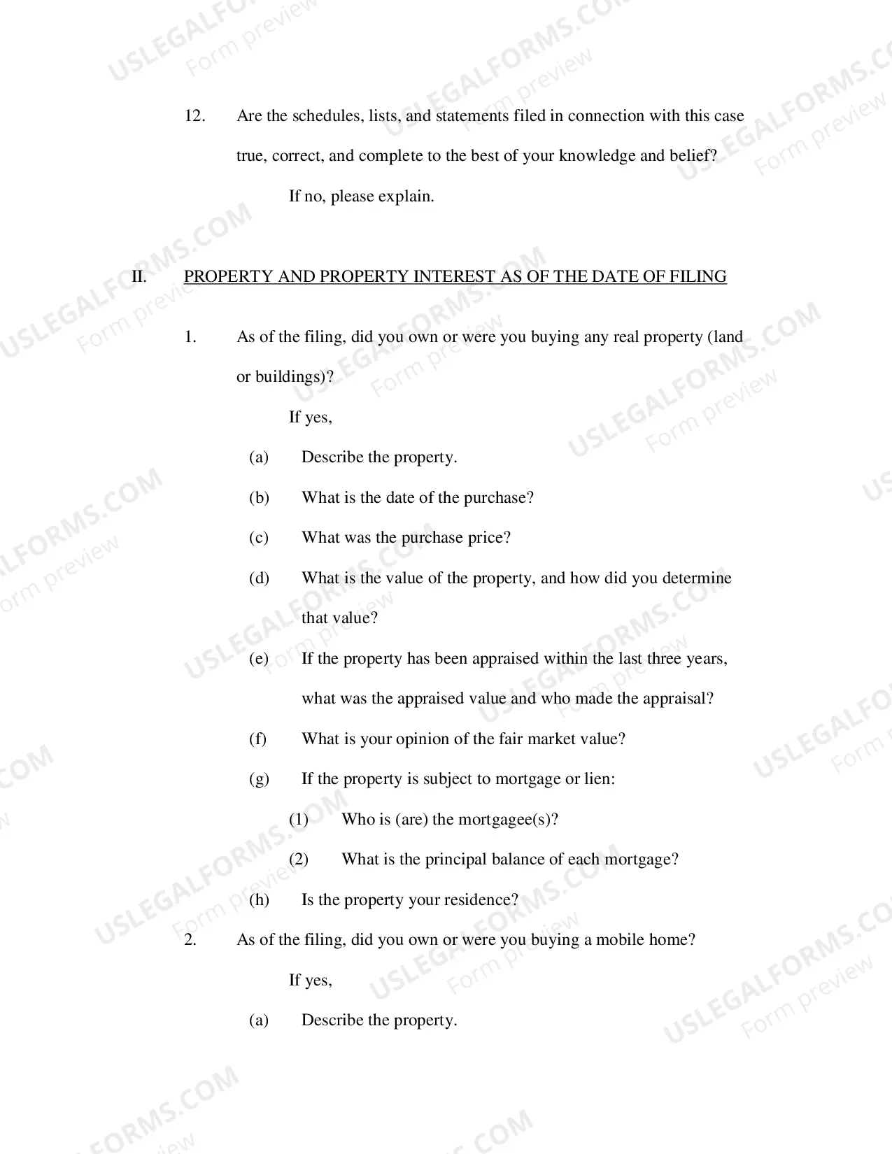 Preview Interrogatories for Excused 341 Appearance