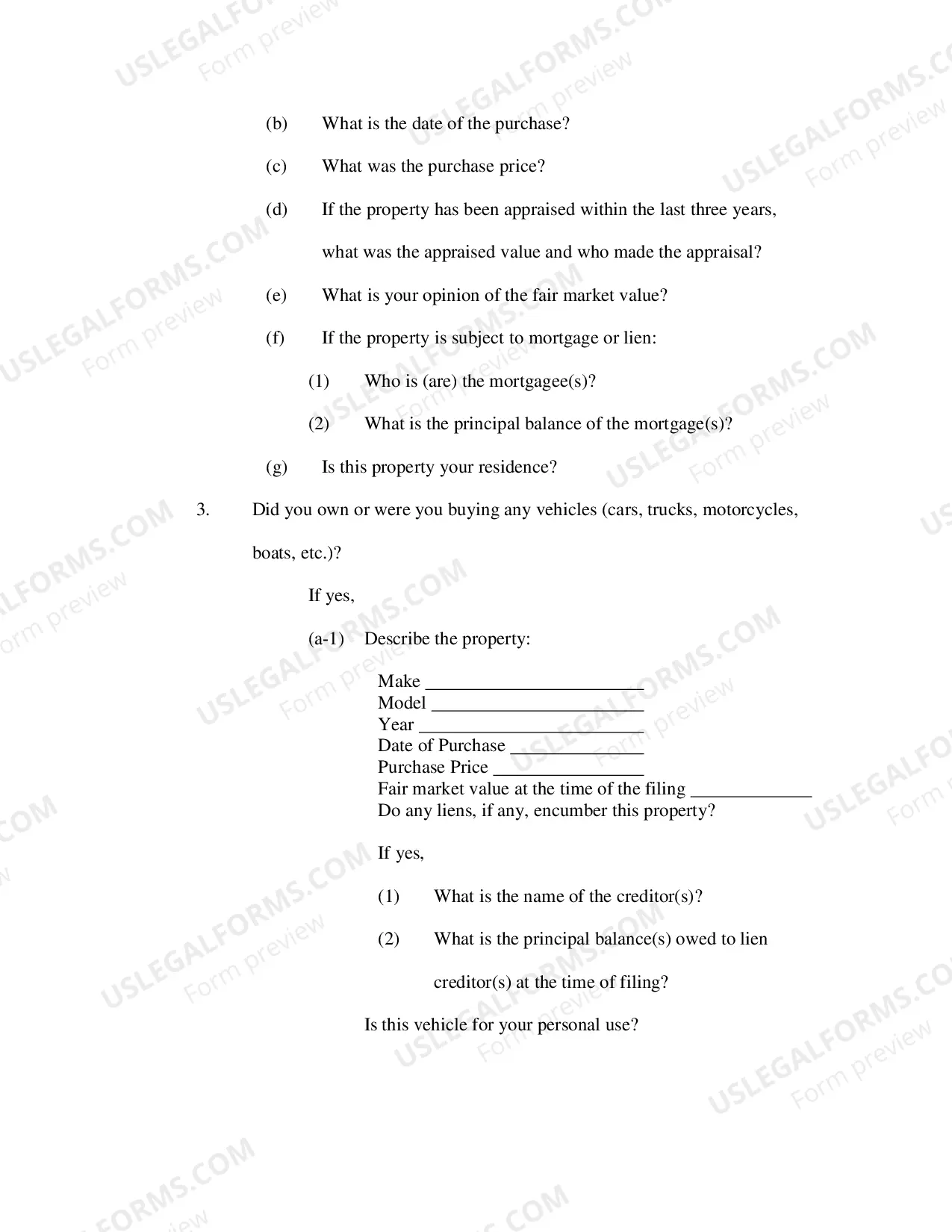 Preview Interrogatories for Excused 341 Appearance