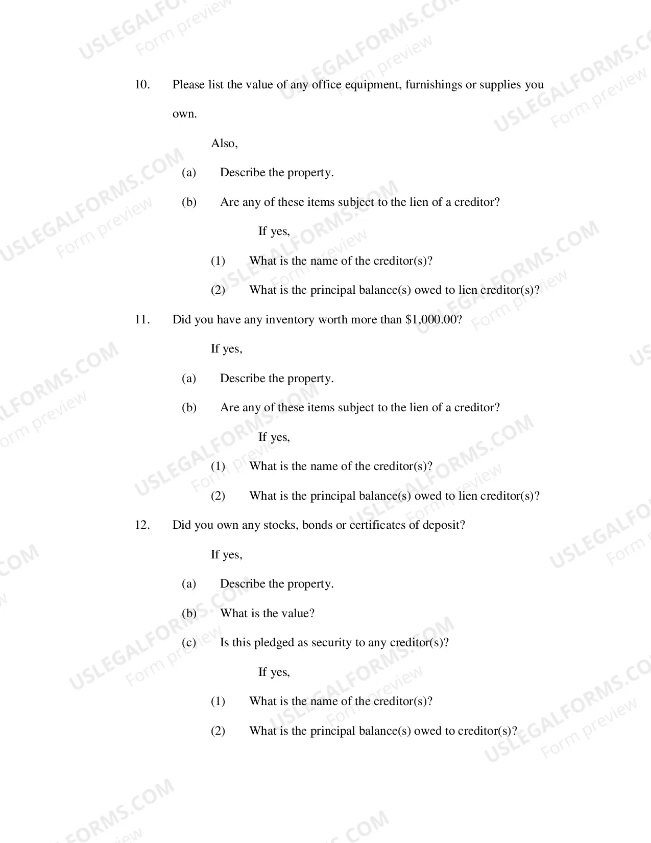 Preview Interrogatories for Excused 341 Appearance