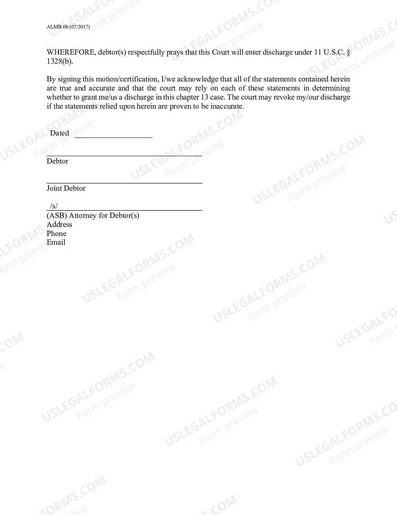 Preview Chapter 13 Motion for Hardship Discharge