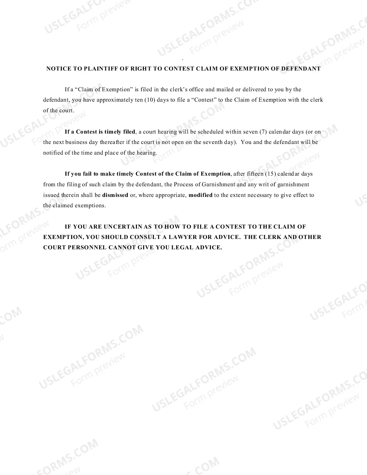 Preview Garnishment Action