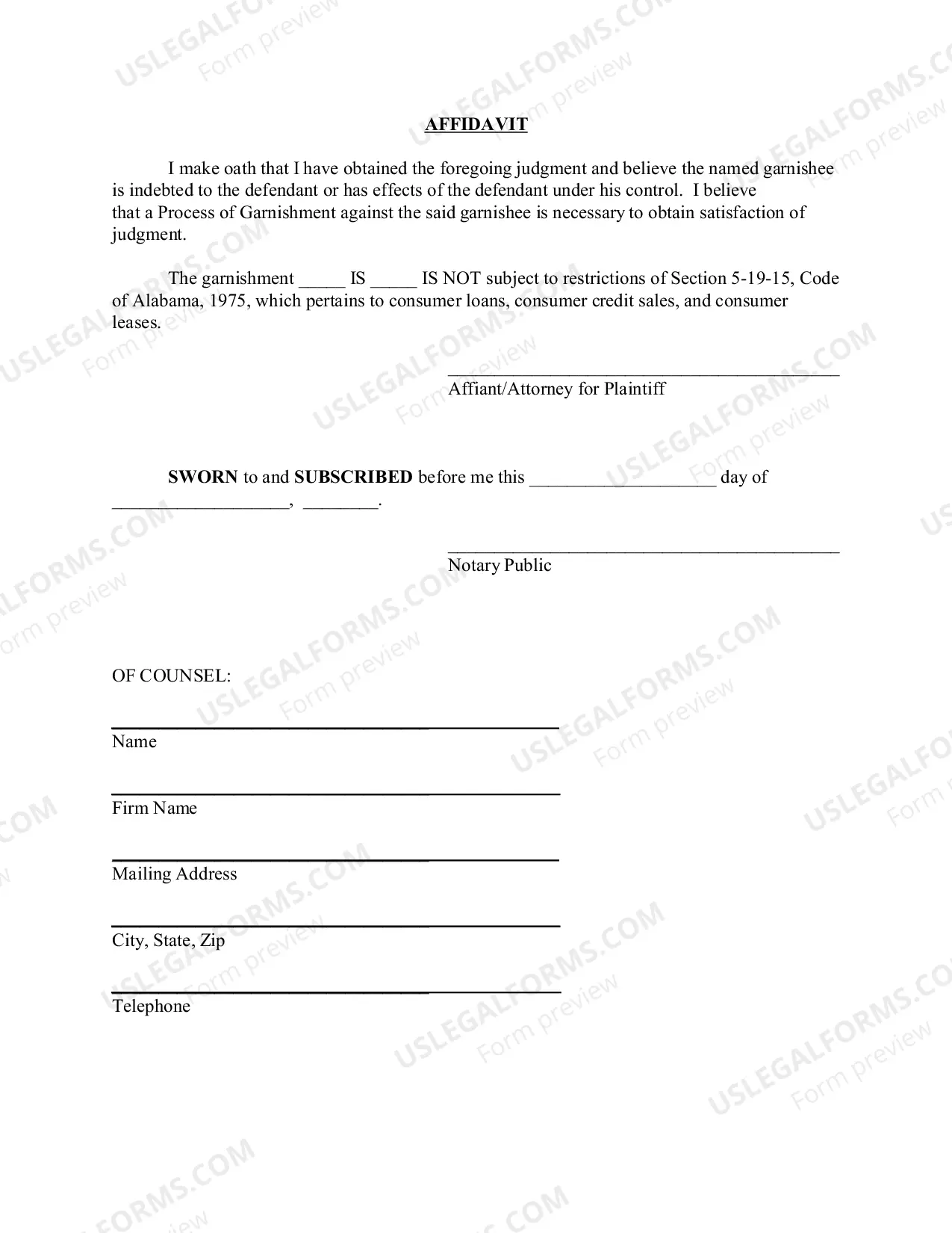 Preview Garnishment Action