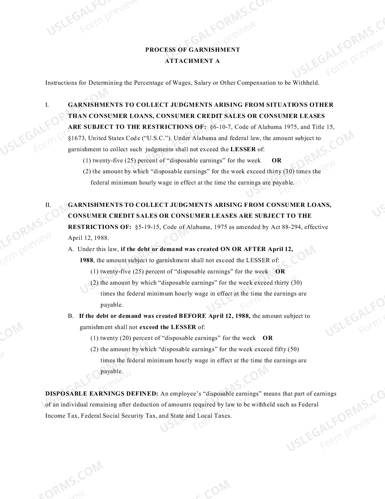 Preview Garnishment Action