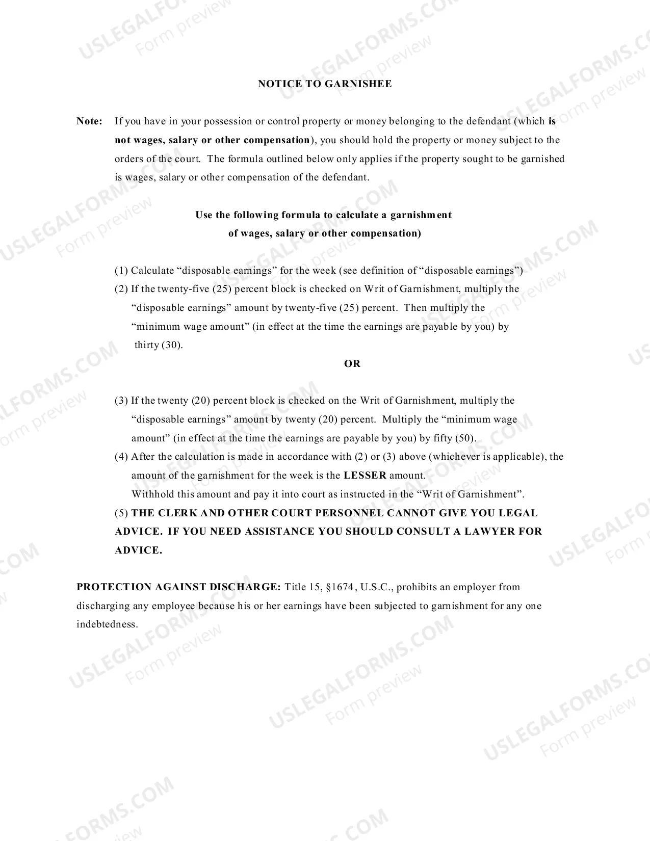 Preview Garnishment Action