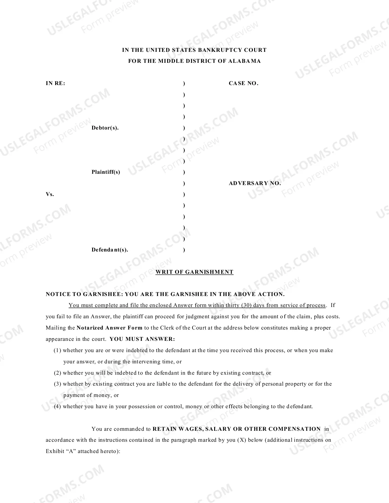 Preview Garnishment Action