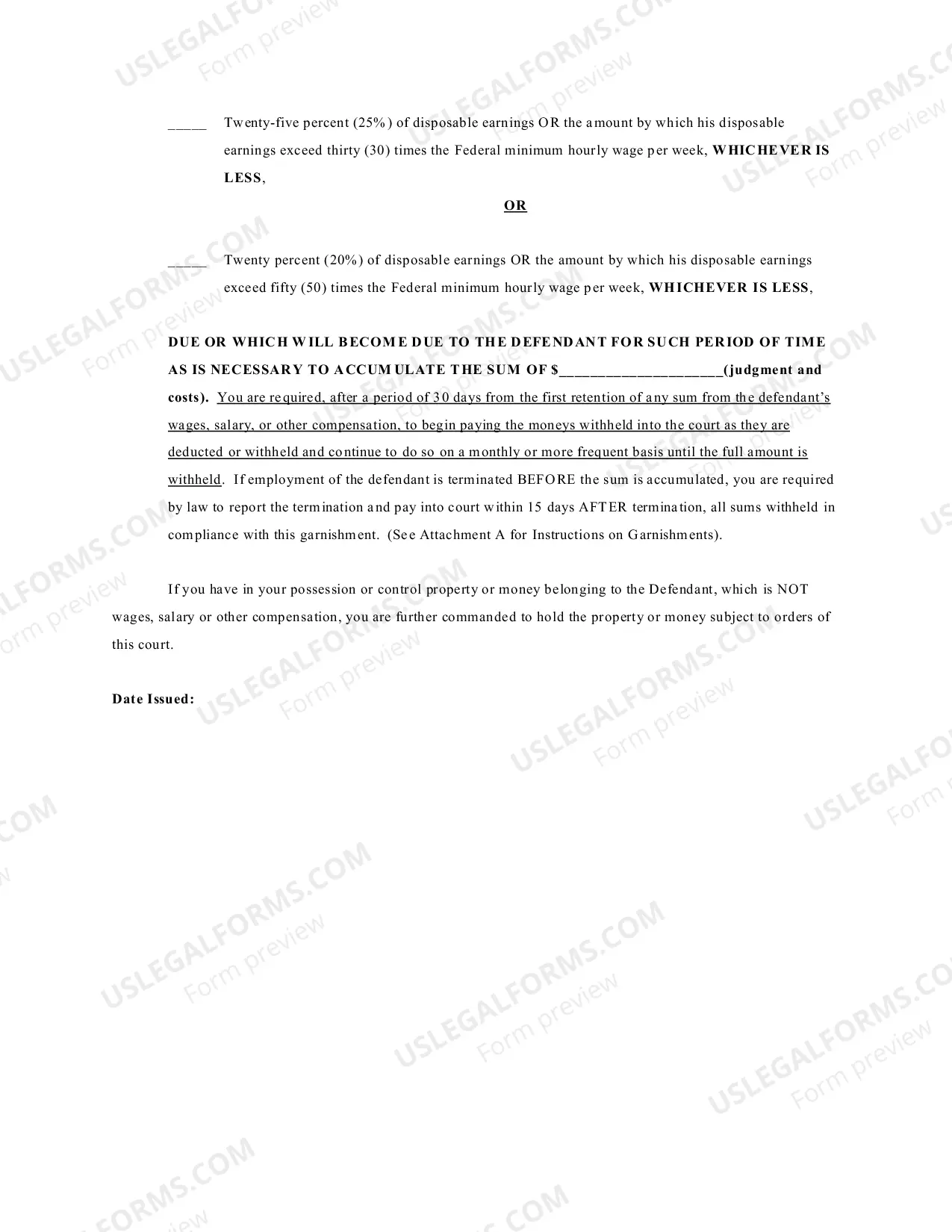 Preview Garnishment Action