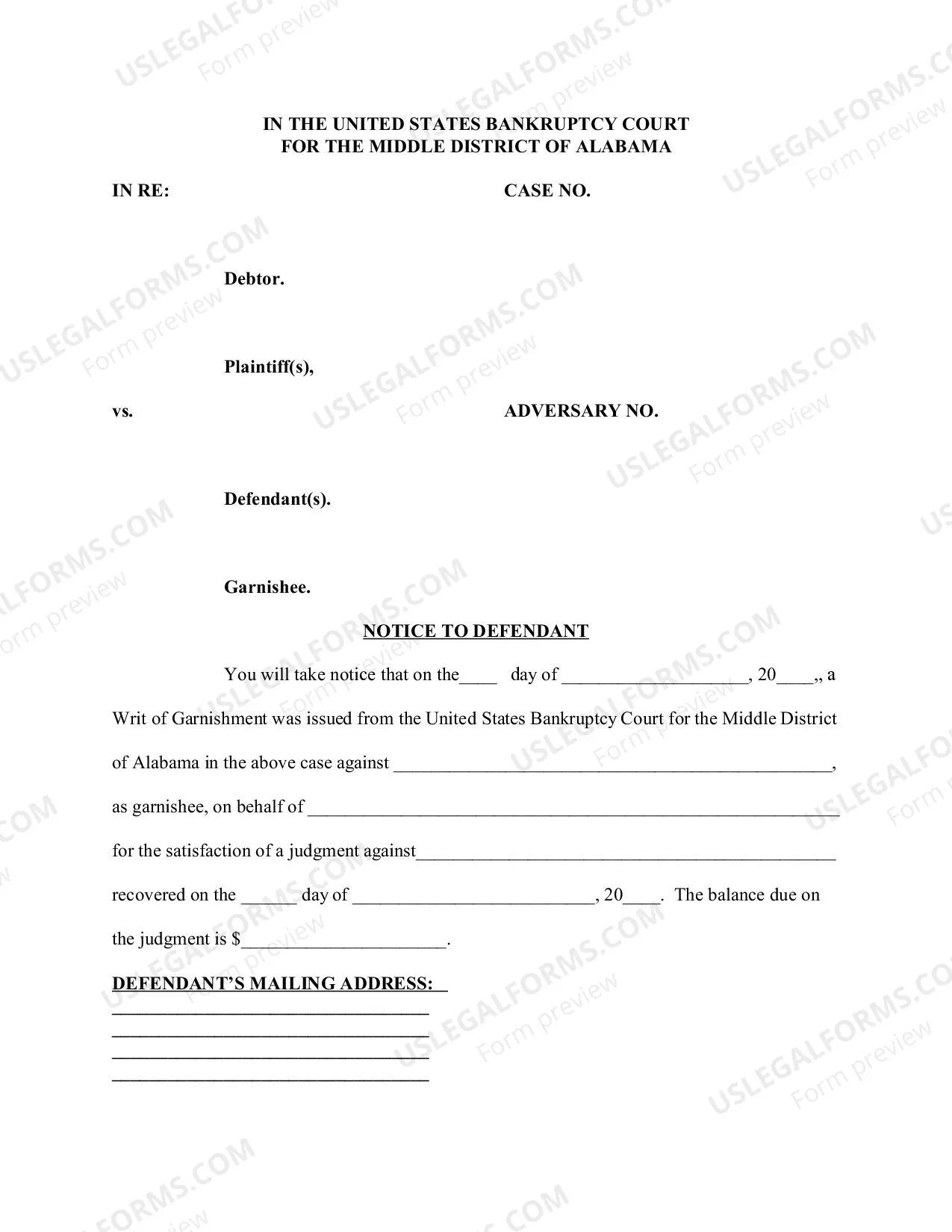 Preview Garnishment Action